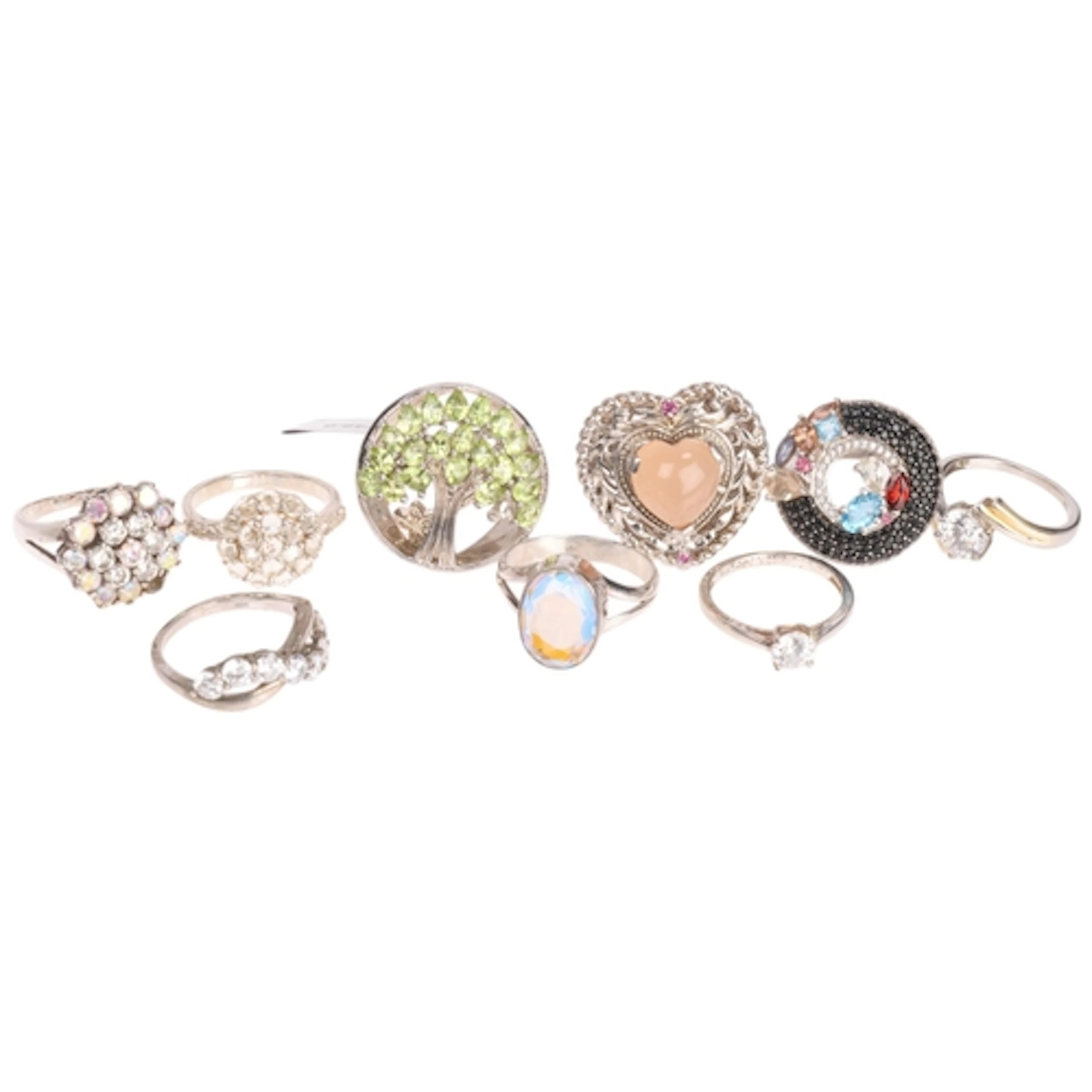 10 silver stone set rings, including 3 by Gemporia, 54.1g to...