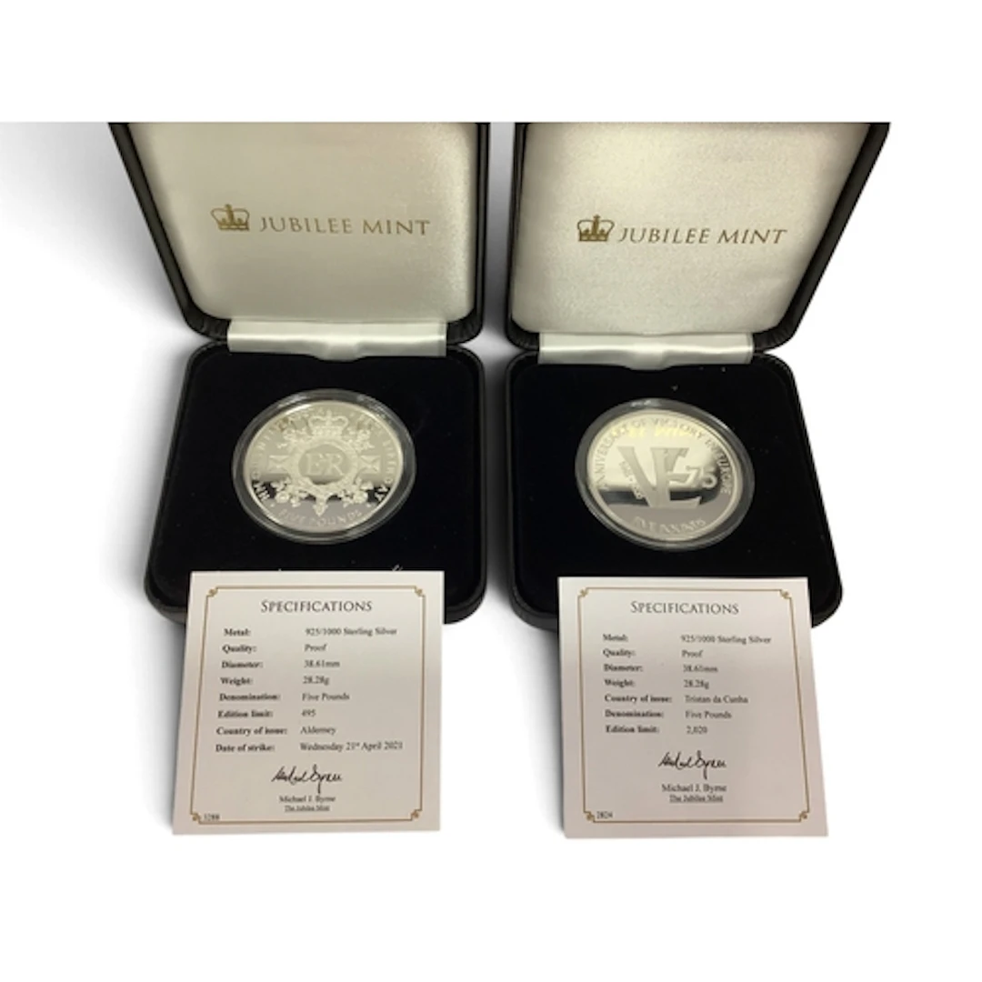 Two Silver Proof £5 Coins, includes a 2020 Tristan da Cunha ...