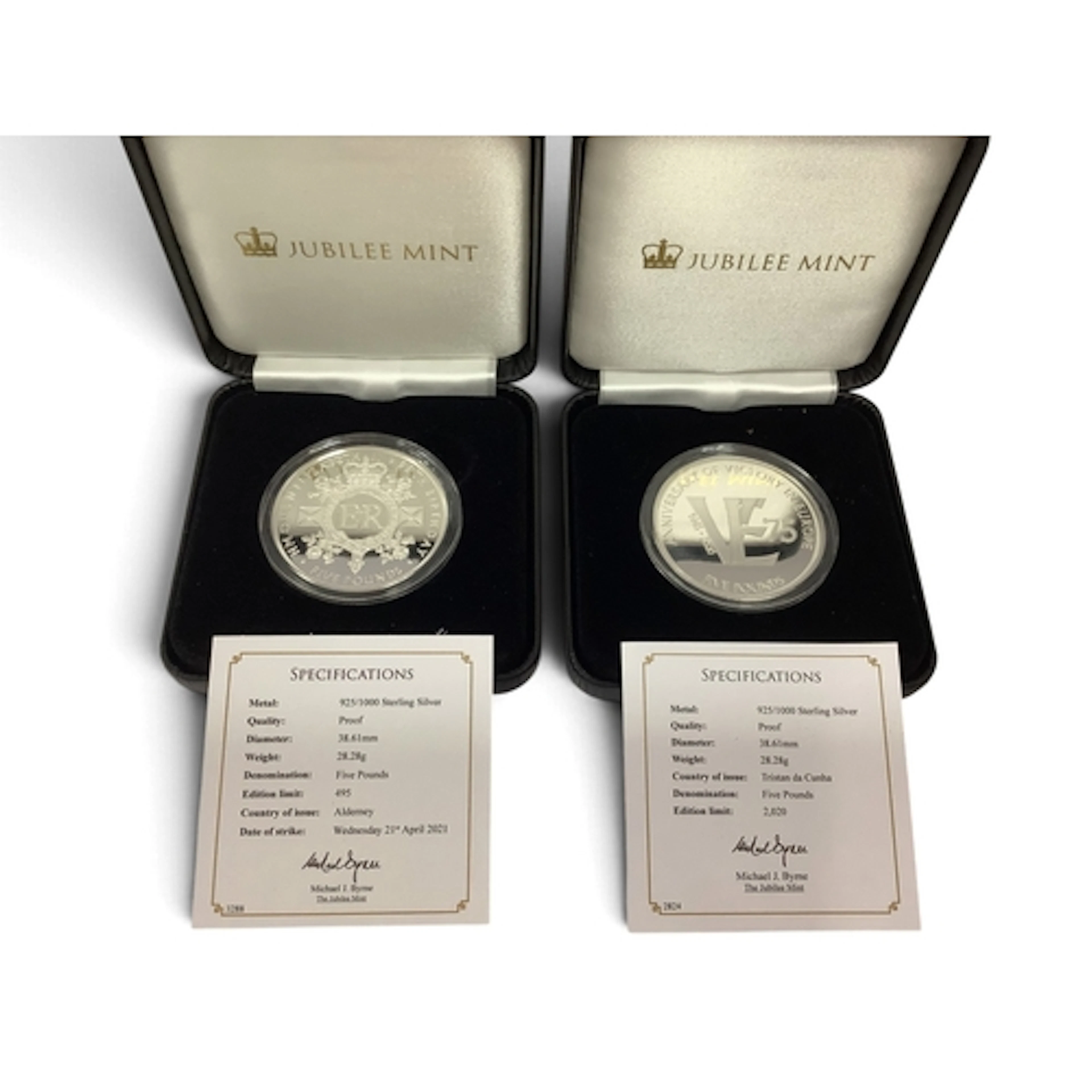 Two Silver Proof £5 Coins, includes a 2020 Tristan da Cunha ...