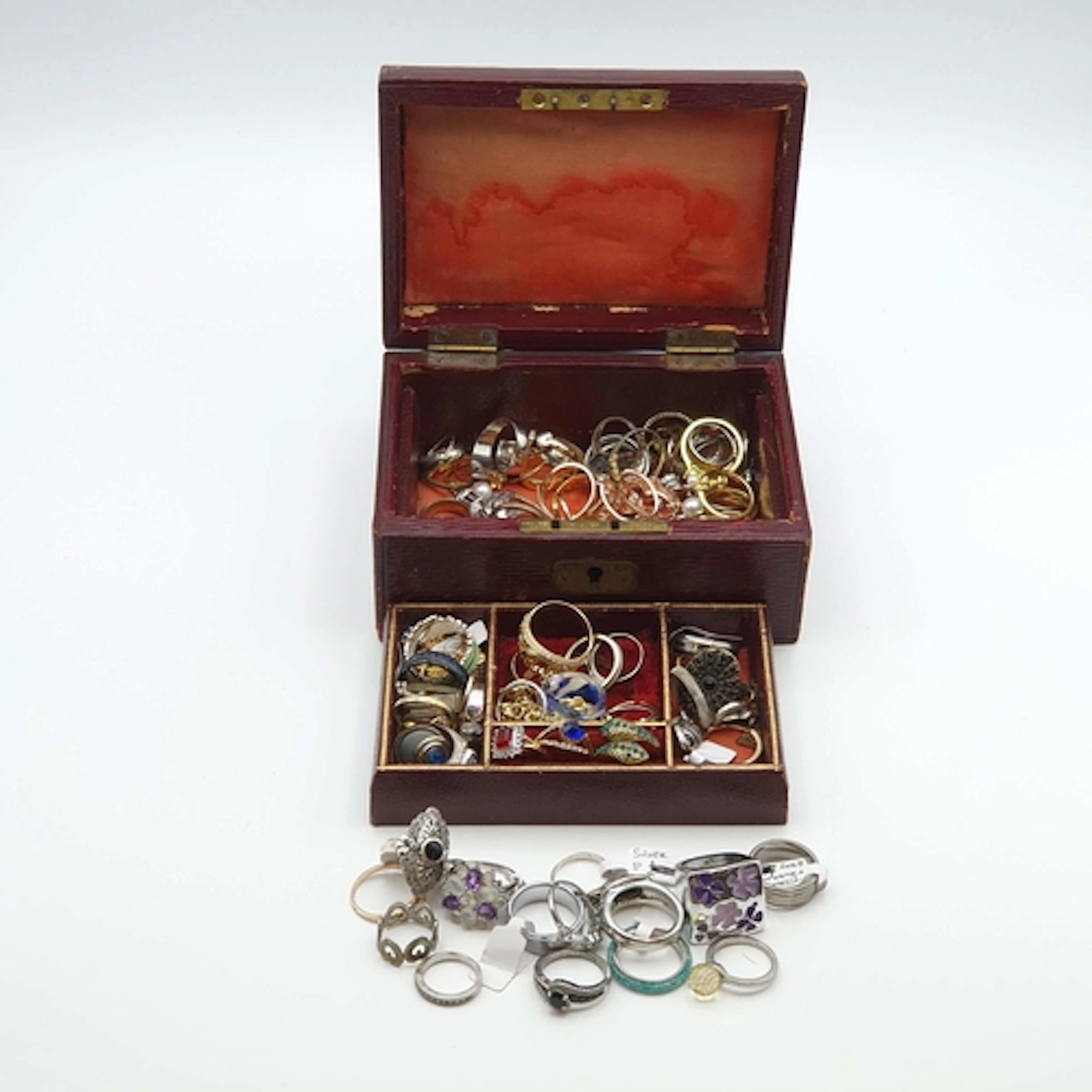 An antique Jewel Box containing a large quantity Rings some ...