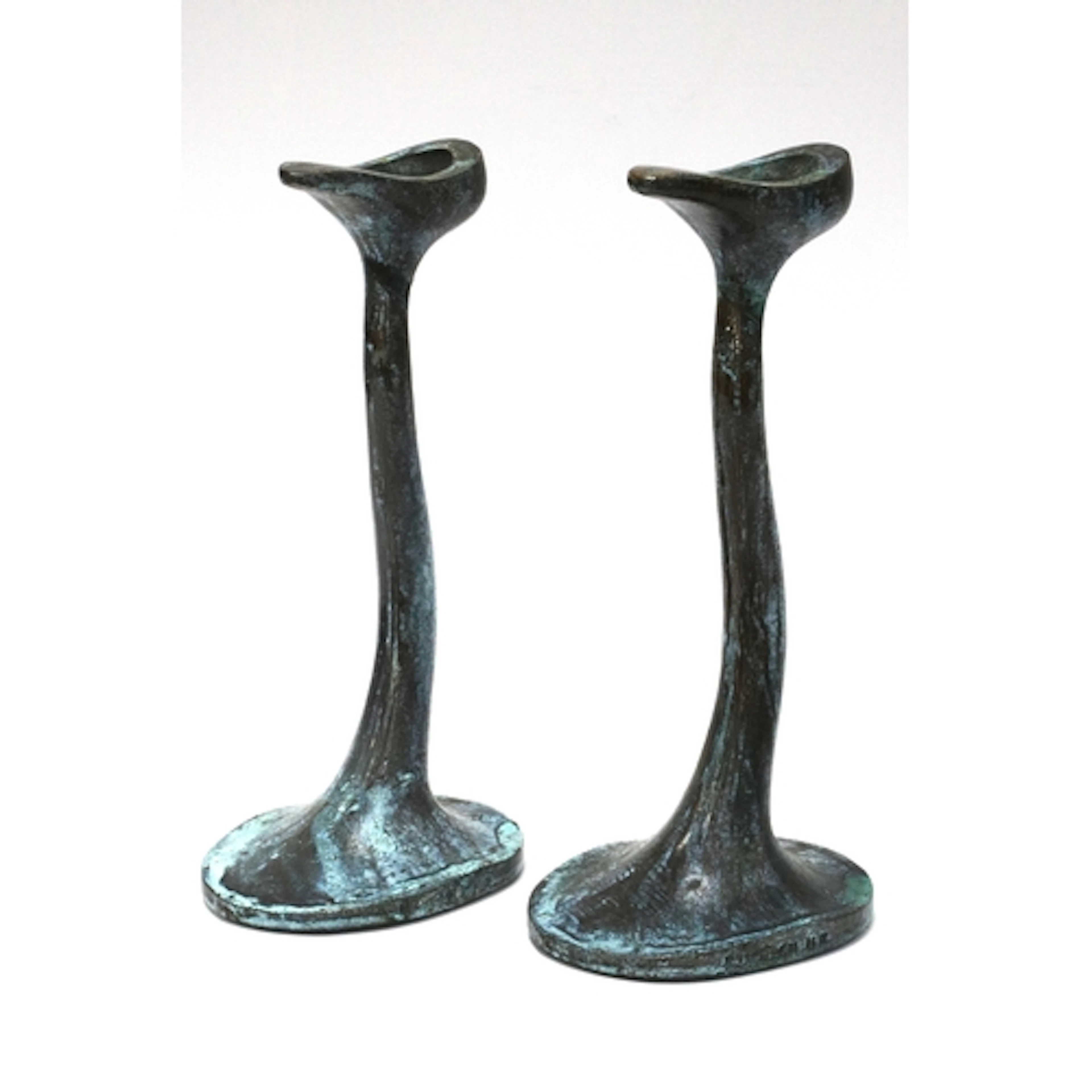 A Pair of Robert Welch 'Sea Drift' Candlesticks, in verdigri...