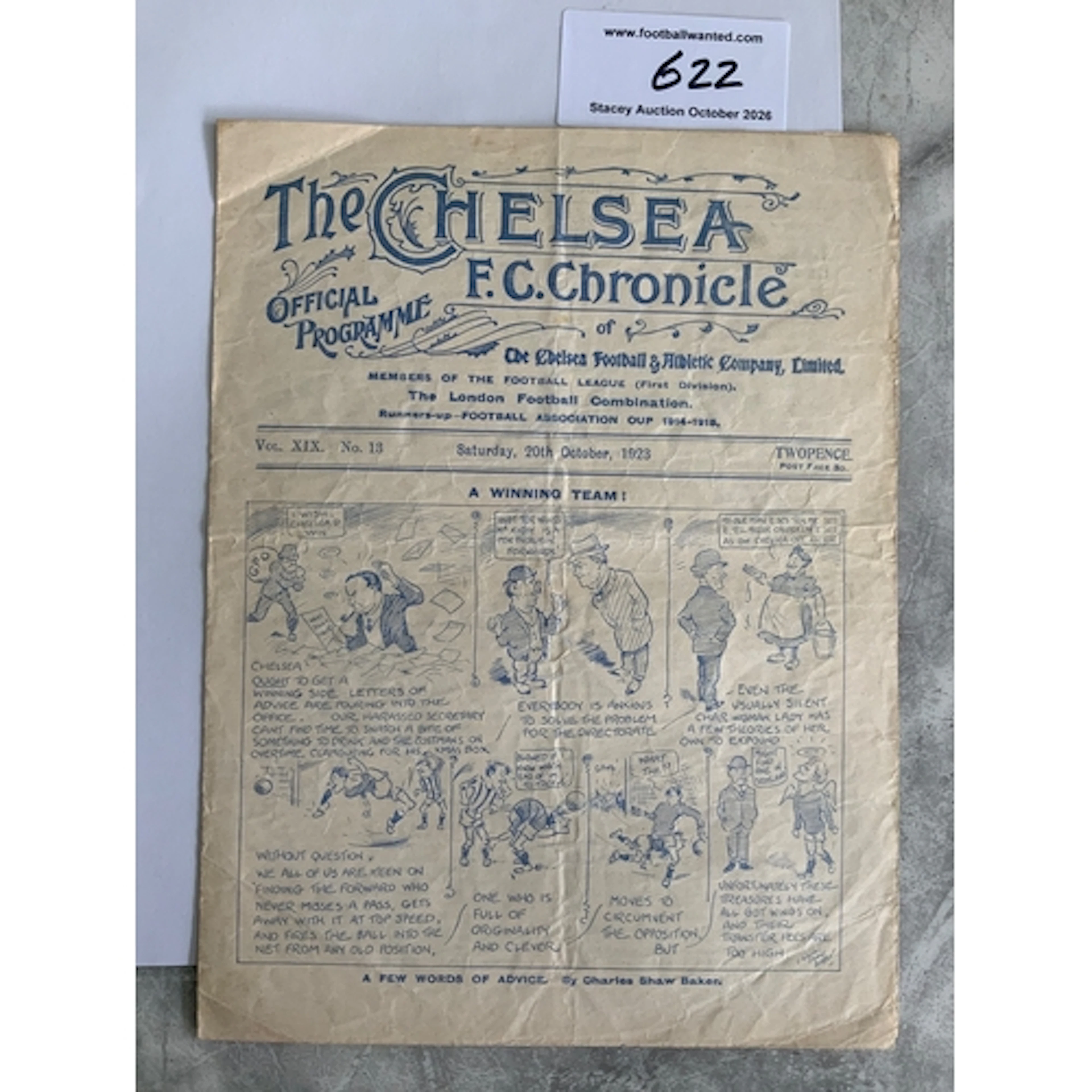 1923 - 1924 Chelsea v West Ham Football Programme: Good cond...