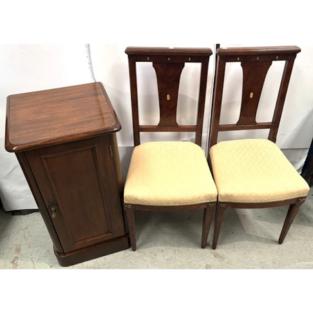 A pair of Biedermeier style Amboyna chairs with mother of pe...