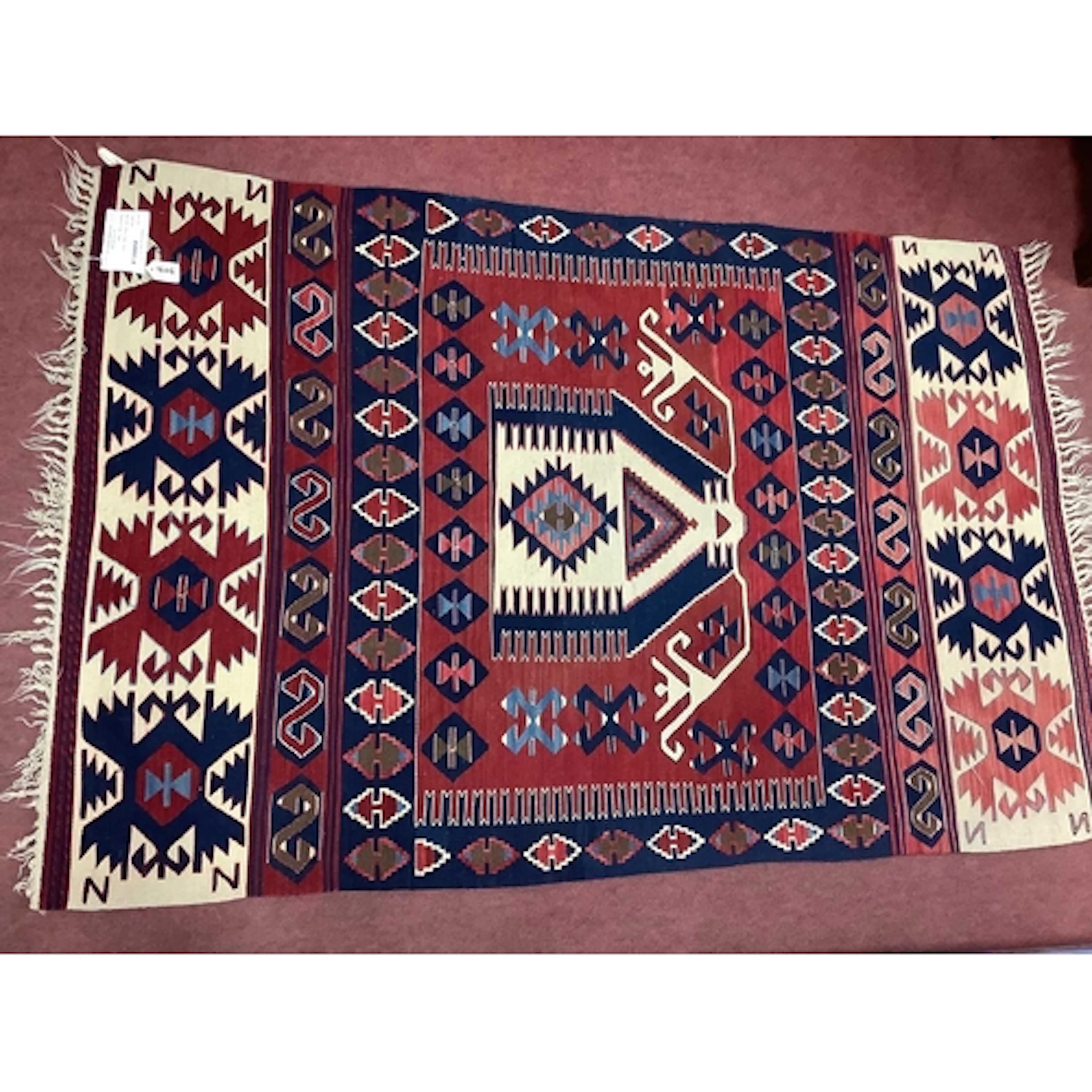 Turkish Kilim Tassel Rug, with allover geometric motifs in I...