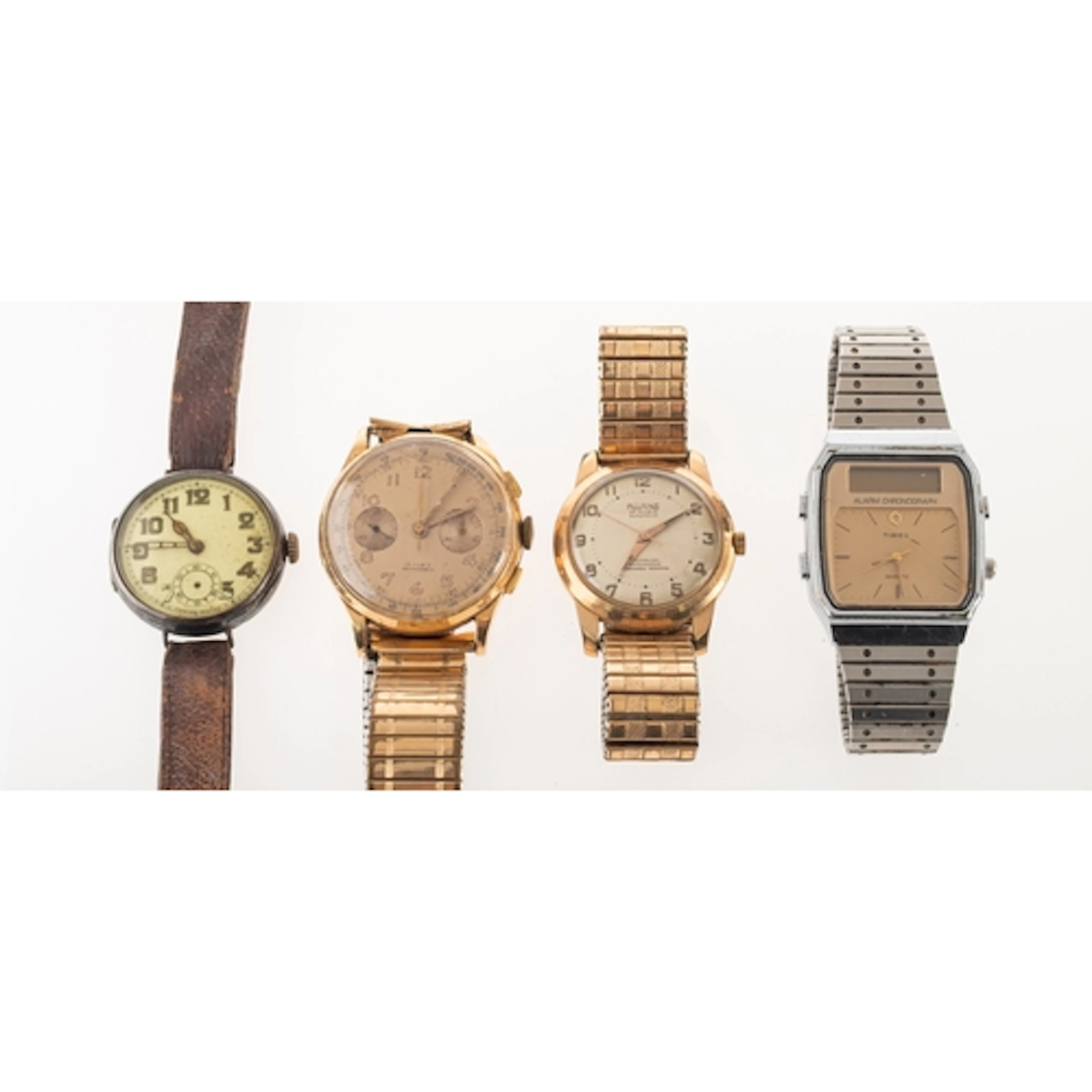 A gentleman's 18K gold chronograph wristwatch and three furt...