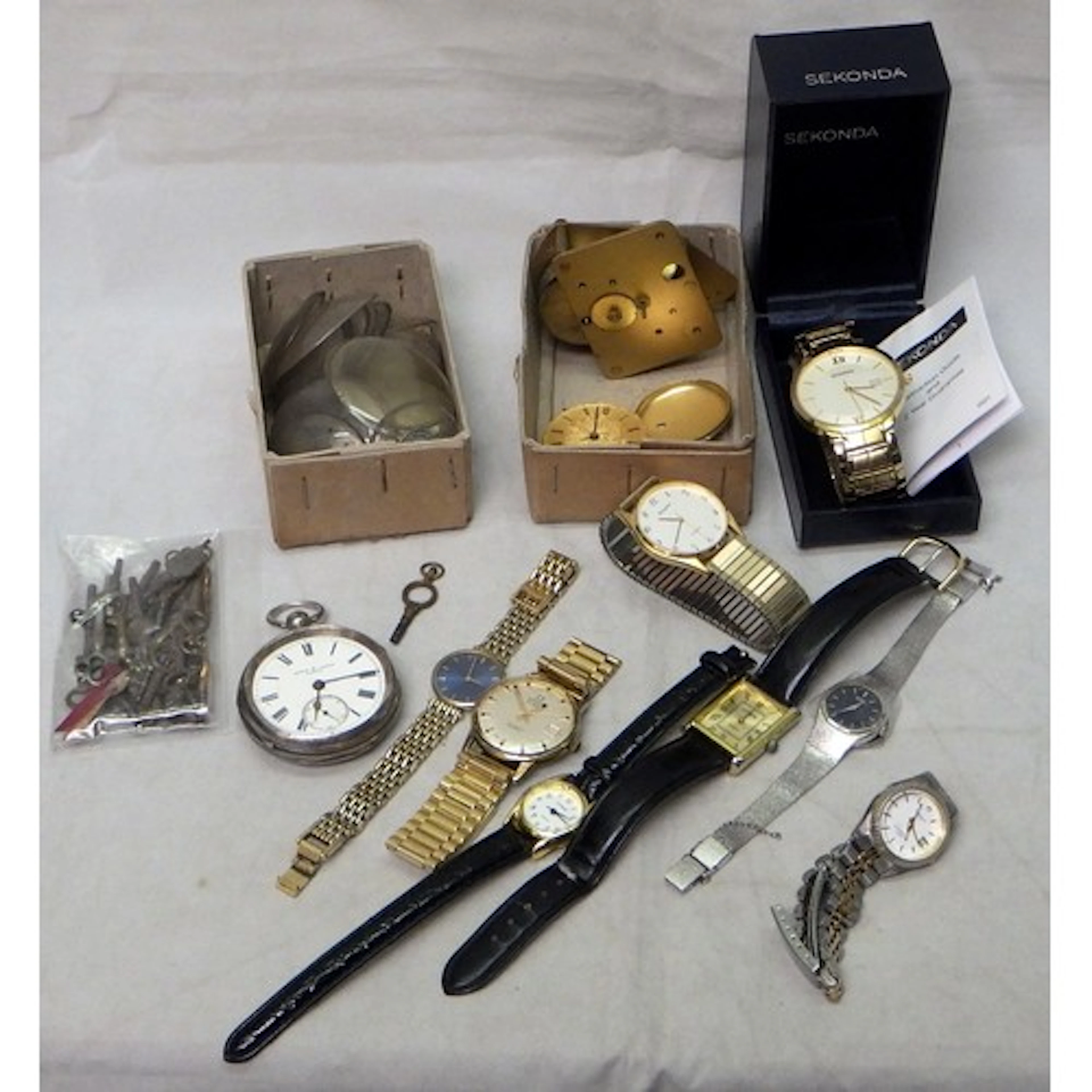 Silver cased pocket watch a/f; a pocket watch movement, watc...