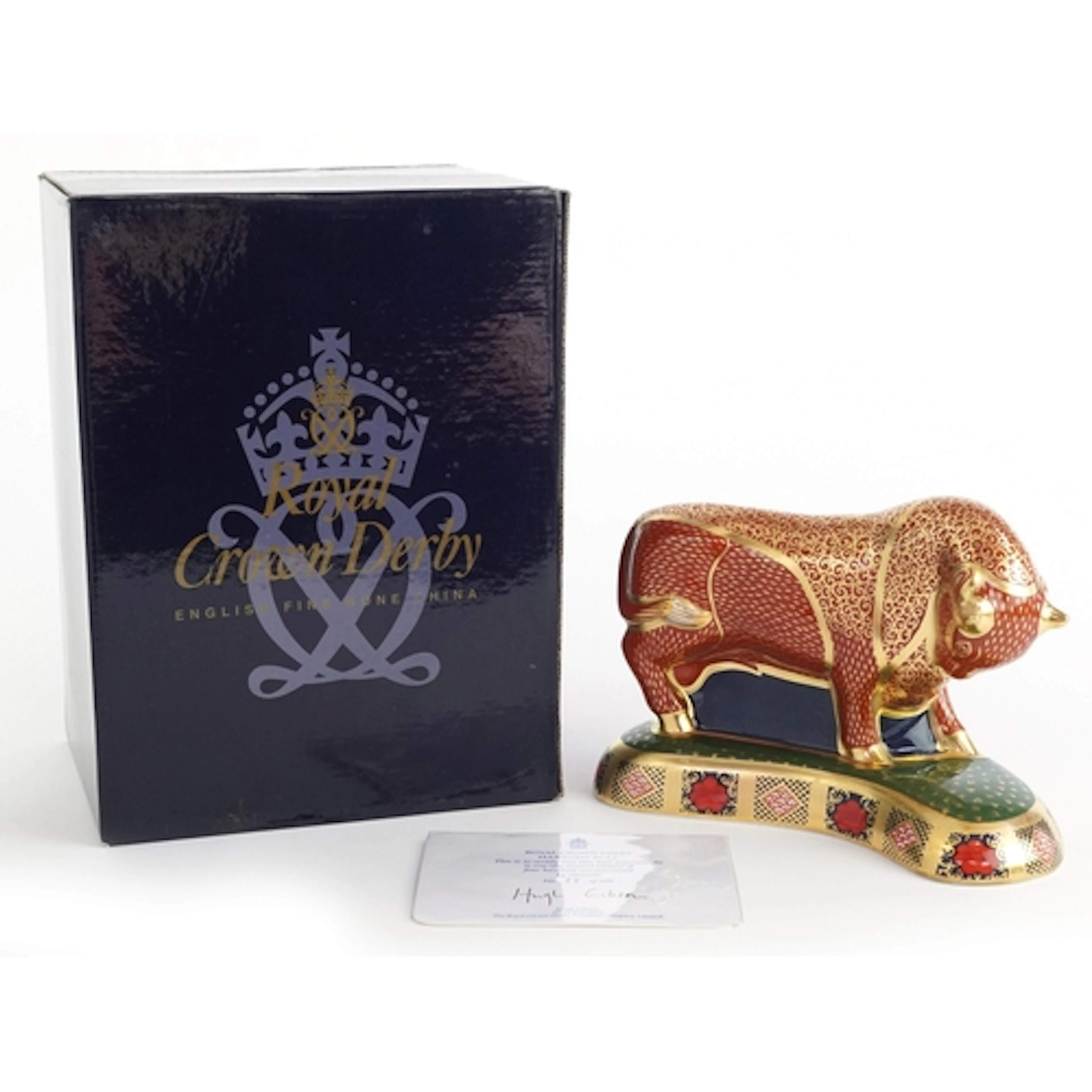 Royal Crown Derby Harrods Bull, editioned 77/400, gold colou...