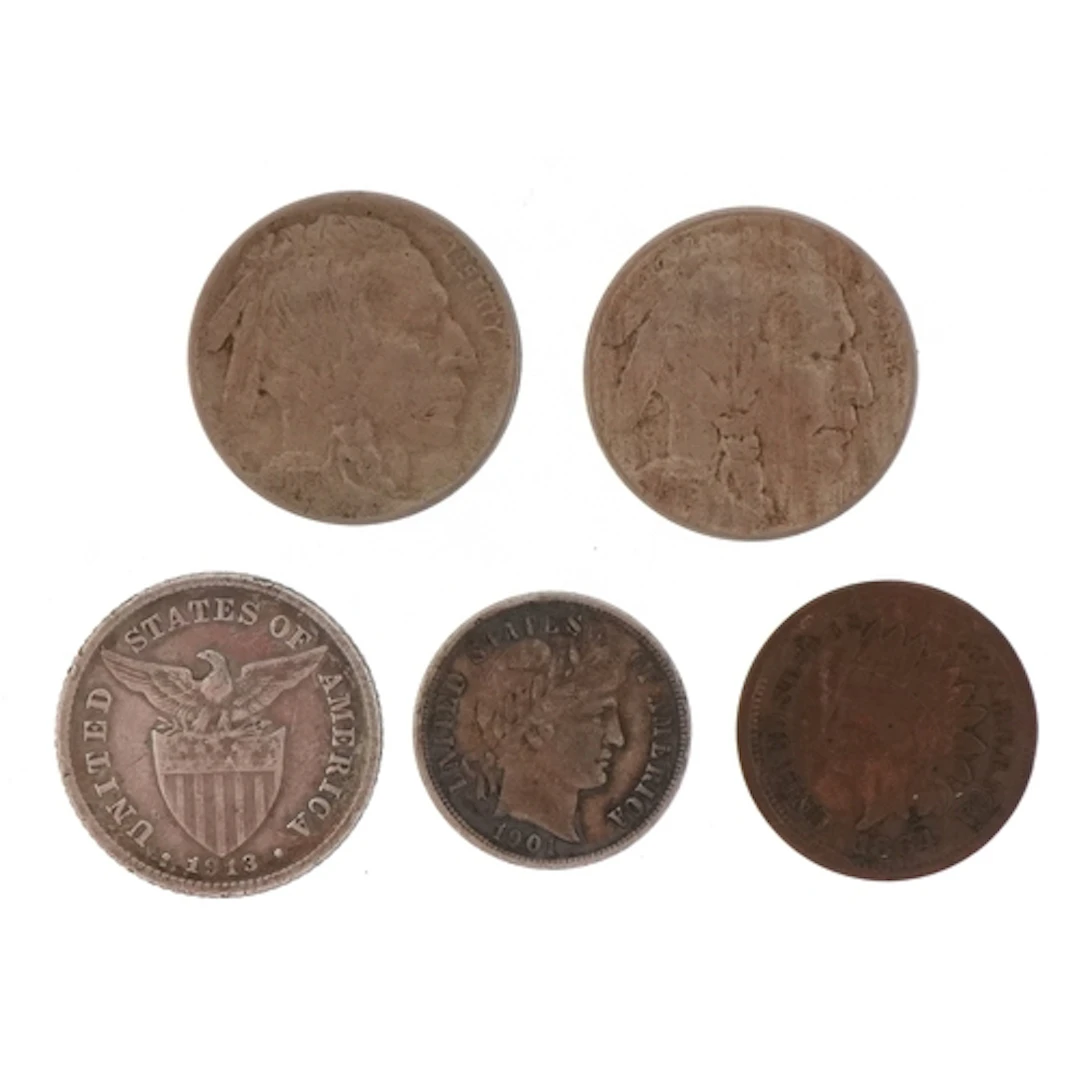 Five United States 19th century and later coins comprising 1...