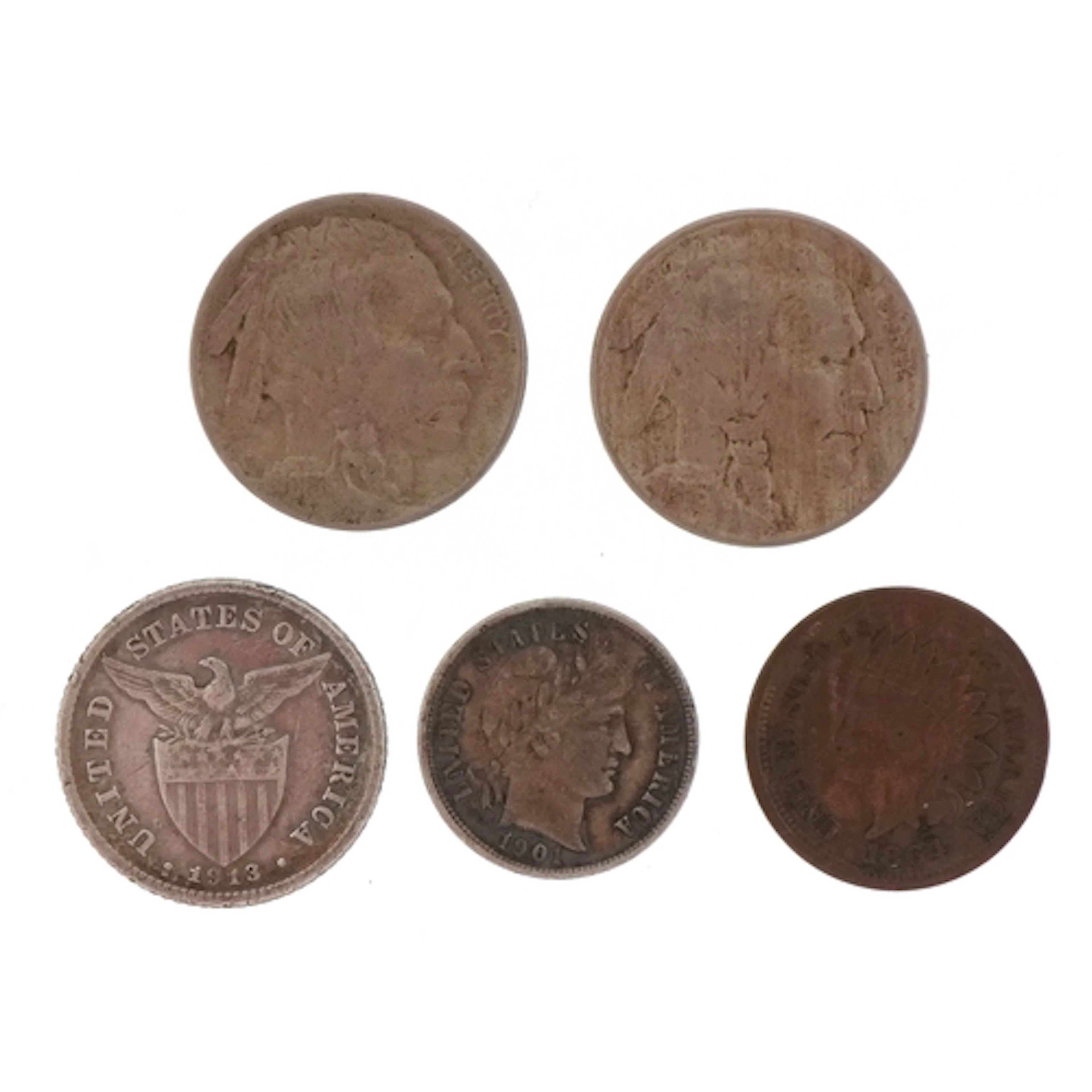 Five United States 19th century and later coins comprising 1...