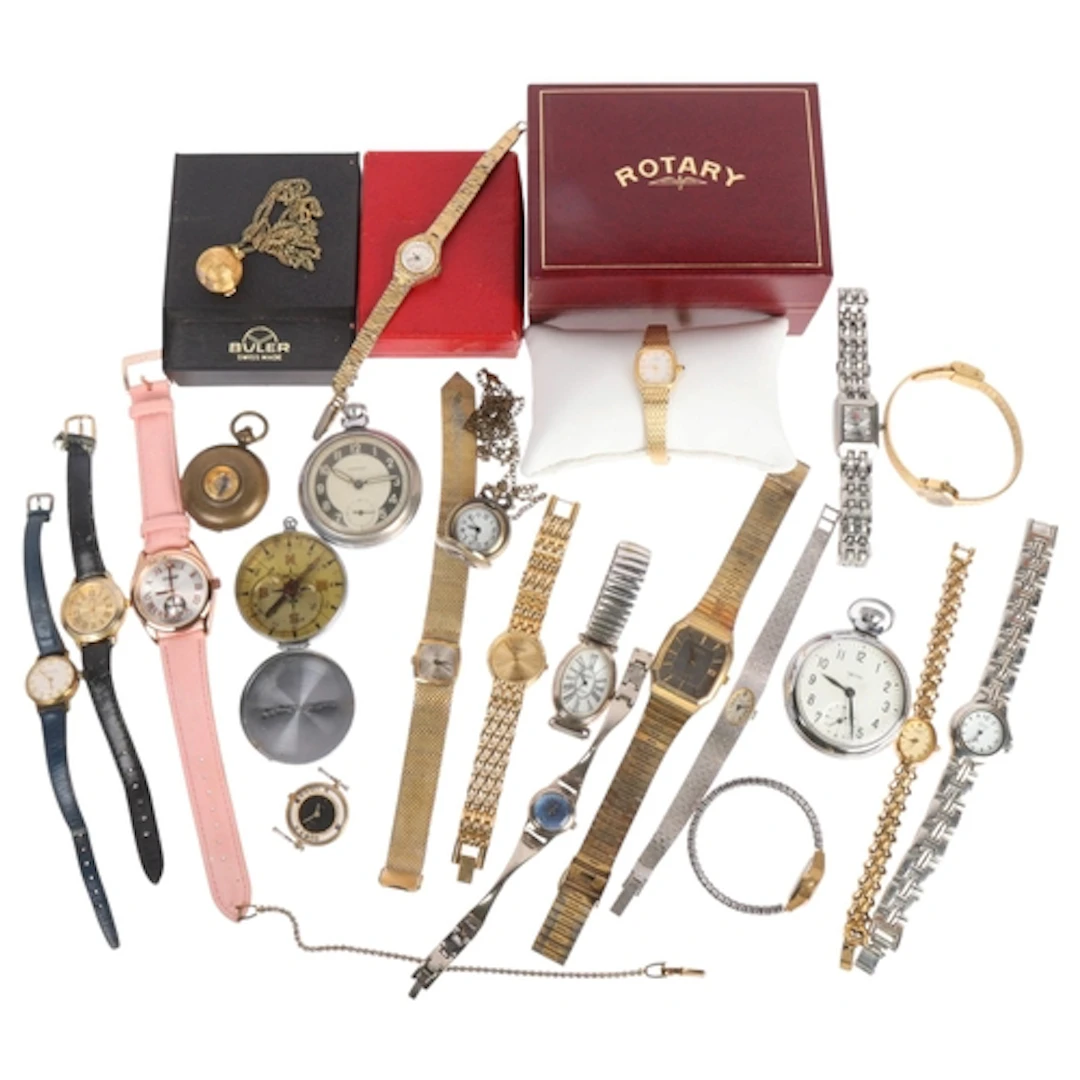 Various wristwatches and pocket watches, including Rotary, I...