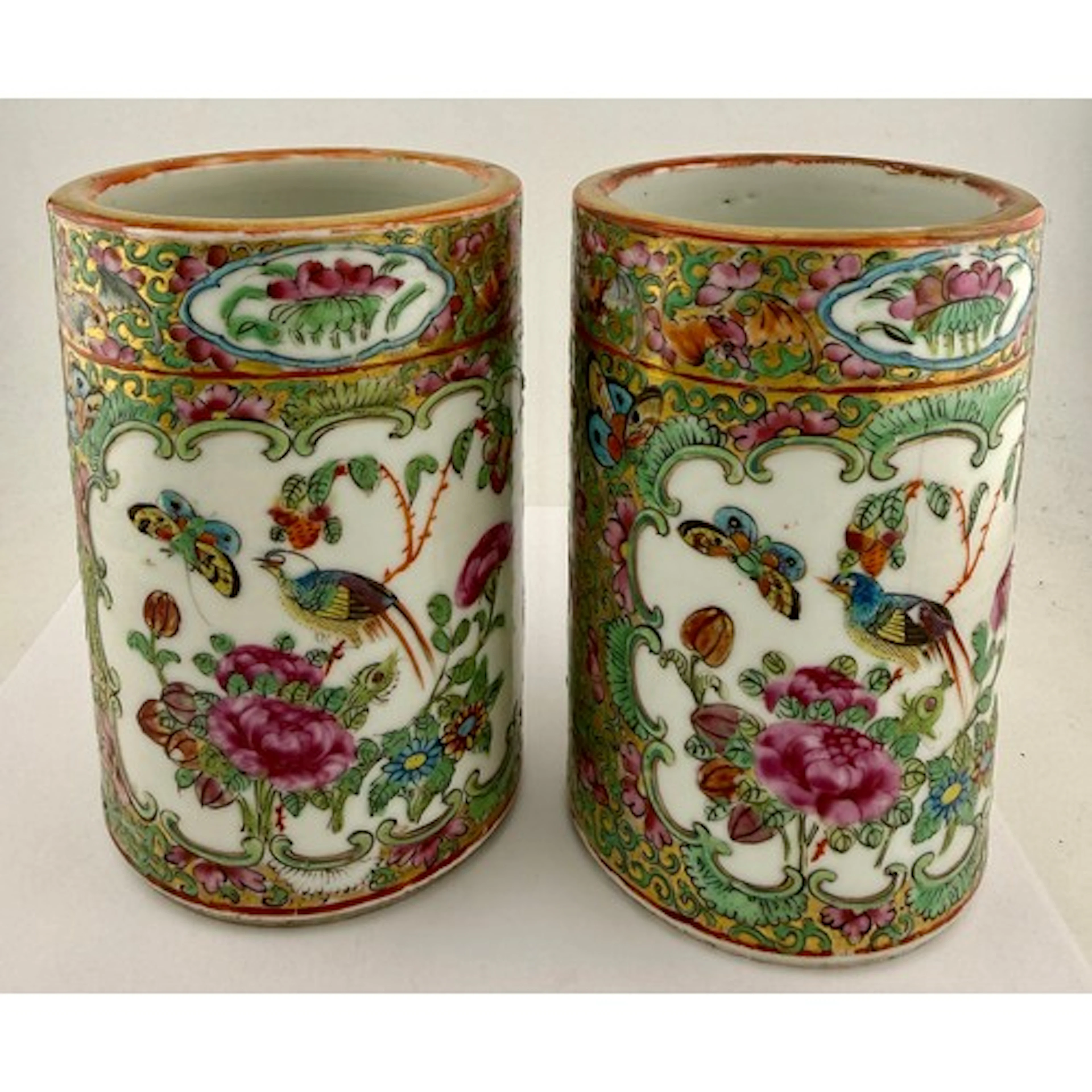 Two 19thC Chinese famille rose brush pots, (bitong), 12cm h.