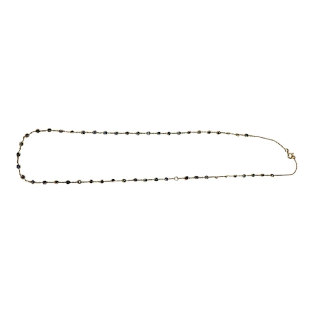 A recent yellow metal and sapphire set spectacle necklace, s...