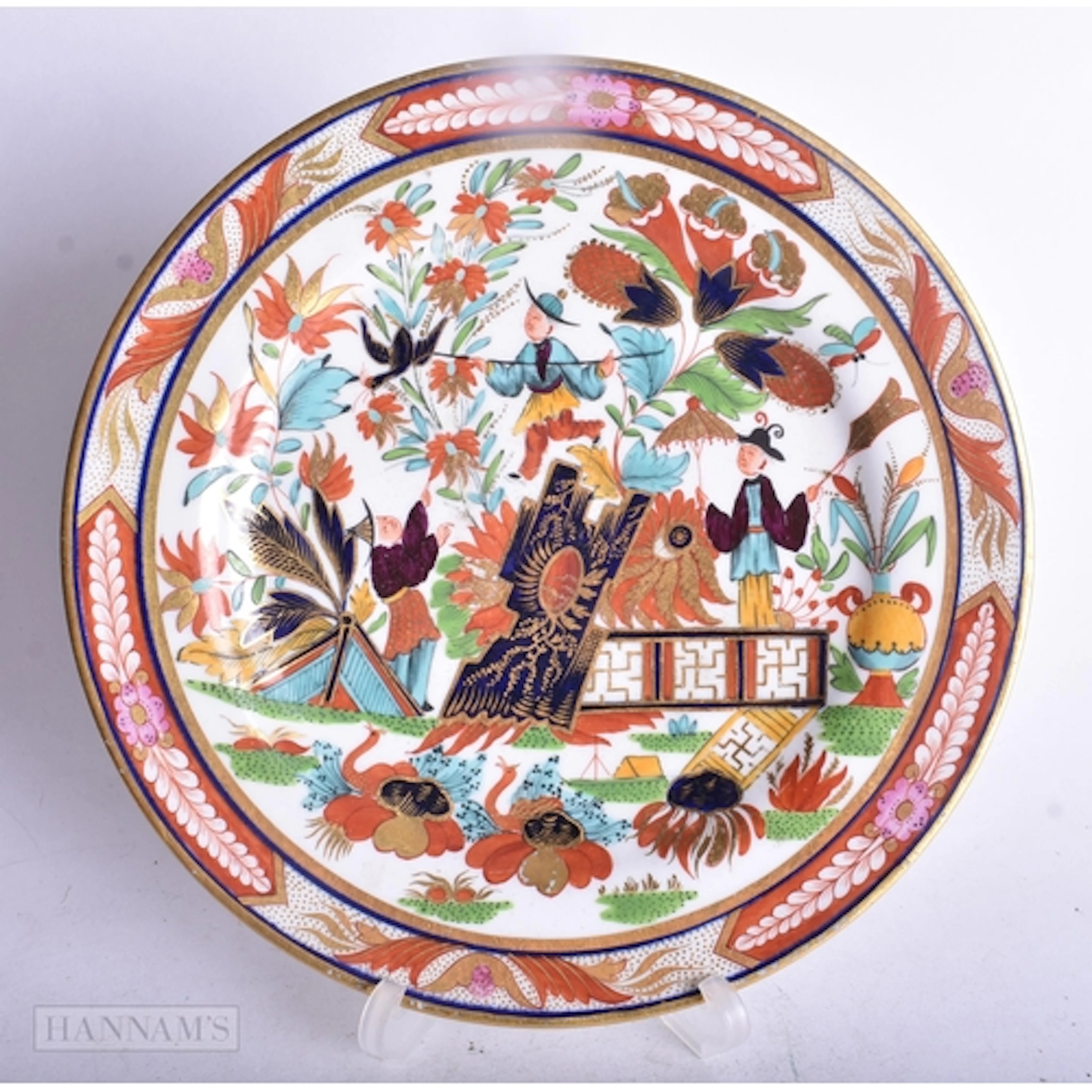 Barr Flight and Barr Worcester plate painted with three Chin...