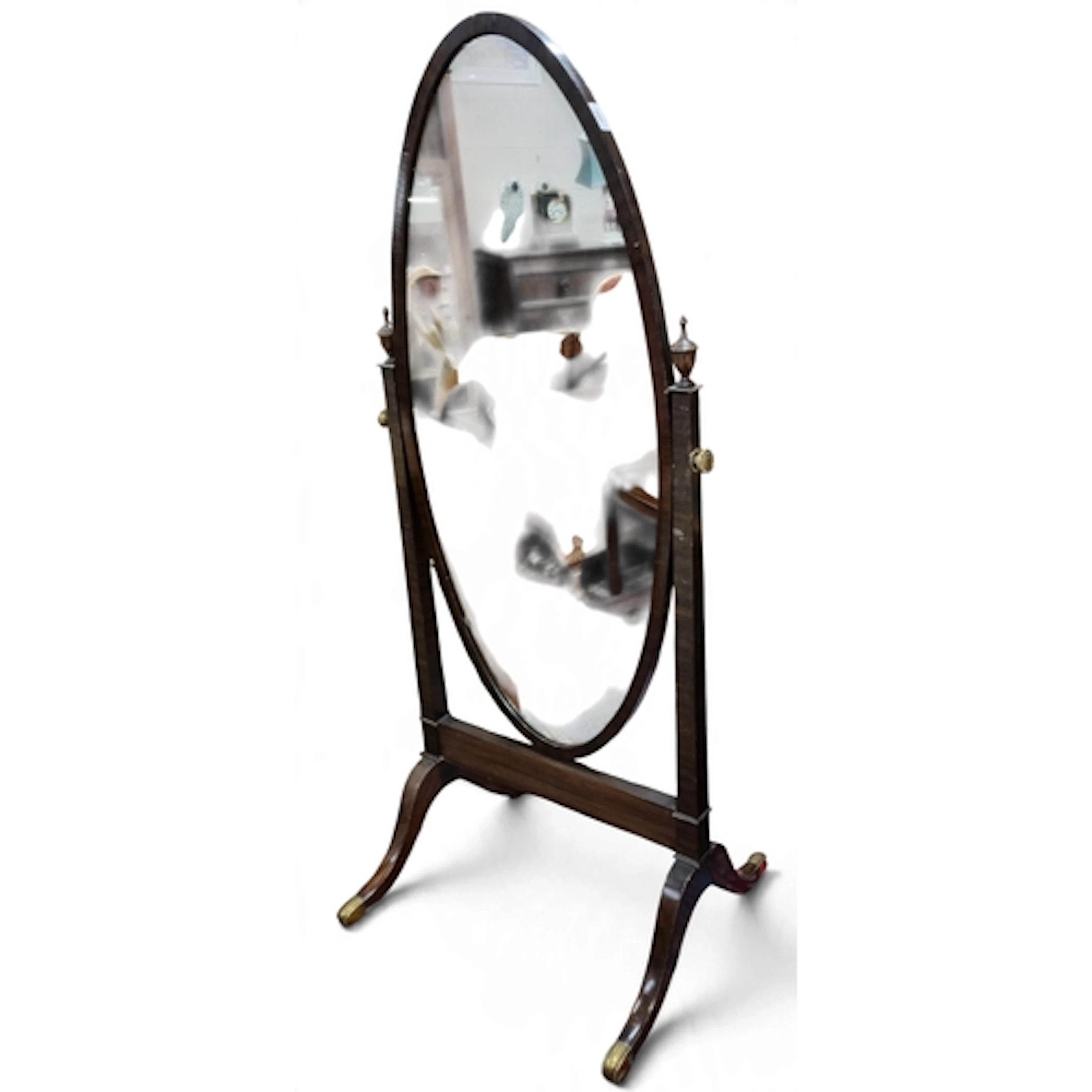 A 19th Century Mahogany Cheval Mirror with splayed supports ...
