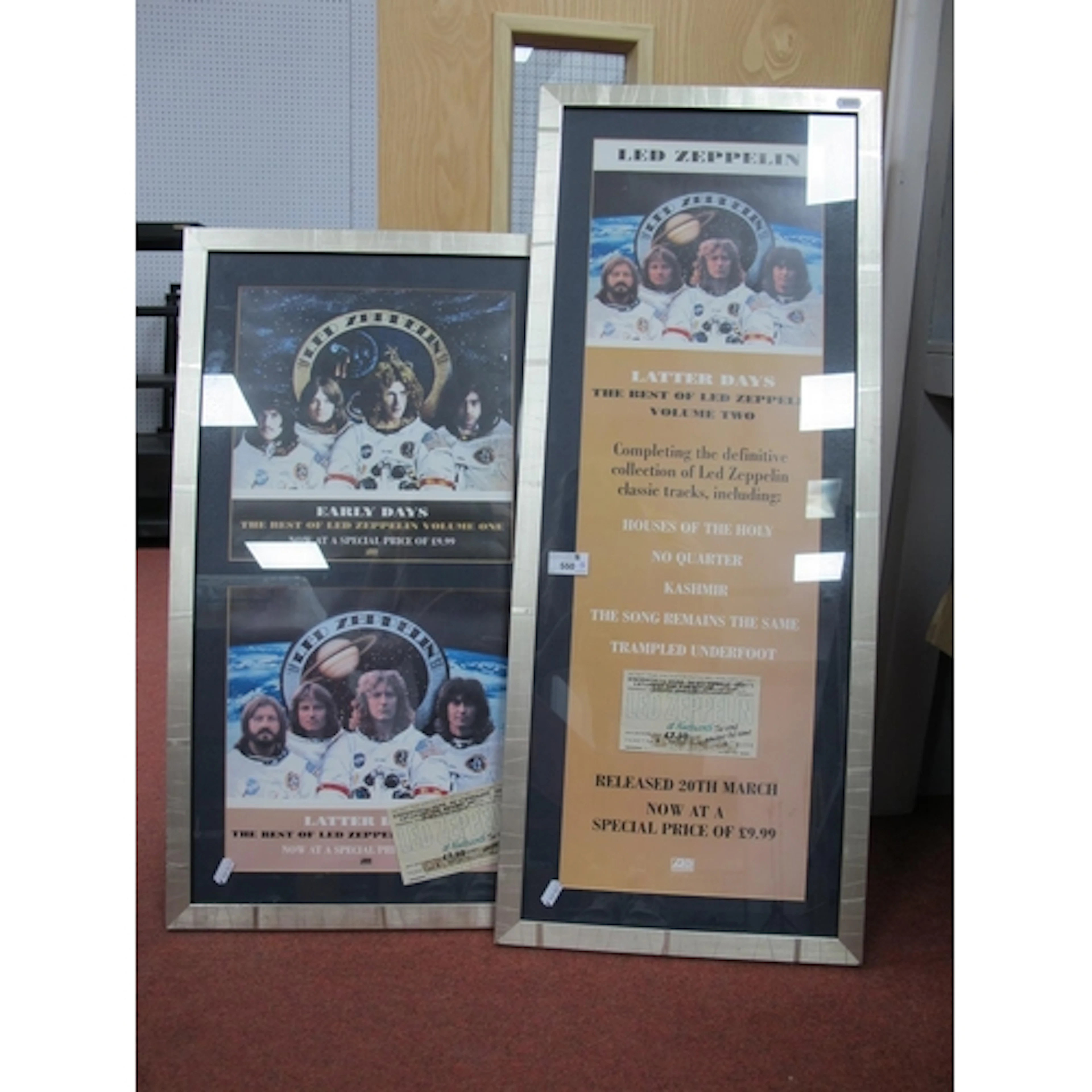 Led Zeppelin Framed Artwork, two off advertising the Latter ...