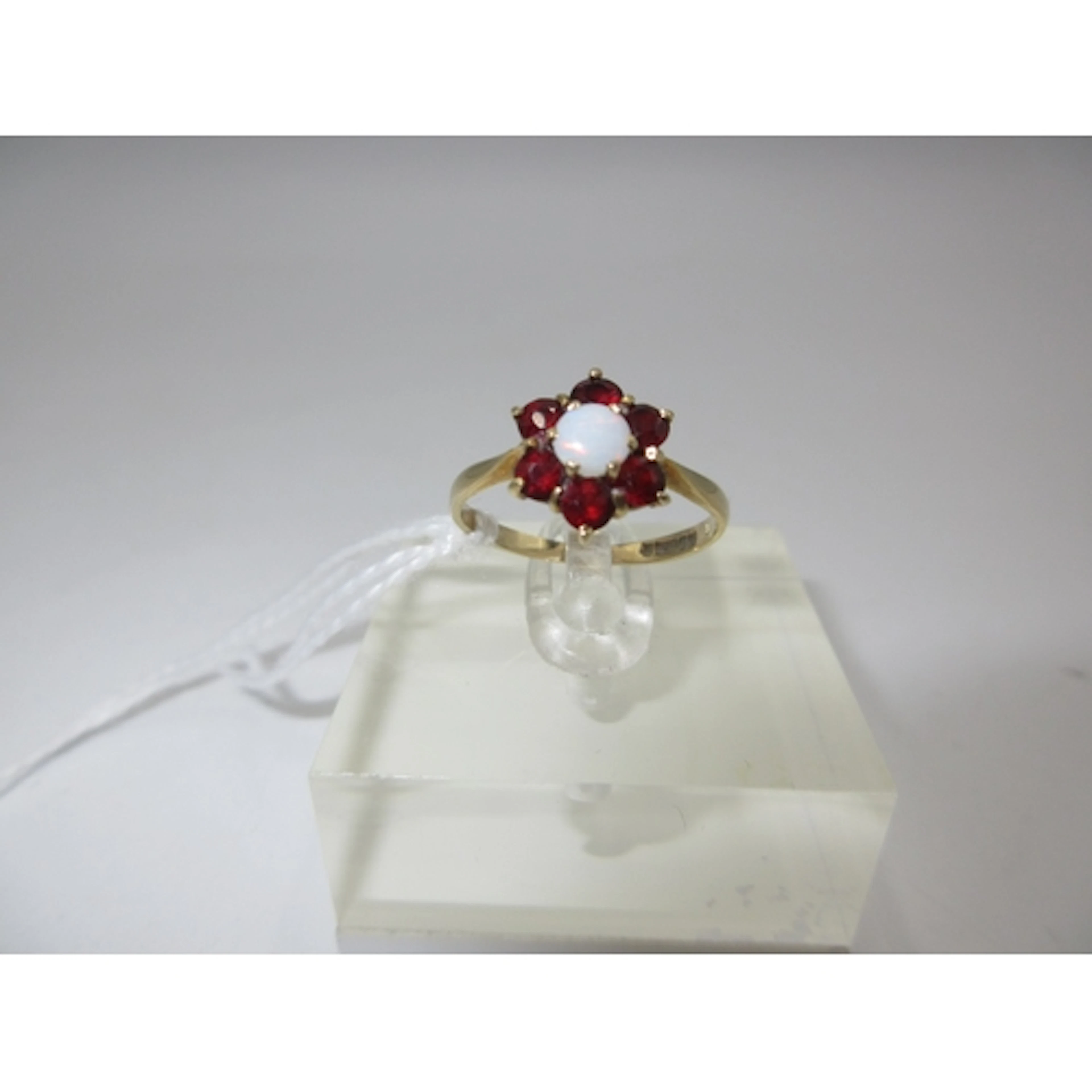 9ct Gold Opal and Red Stone Cluster Ring, 1.54g, K