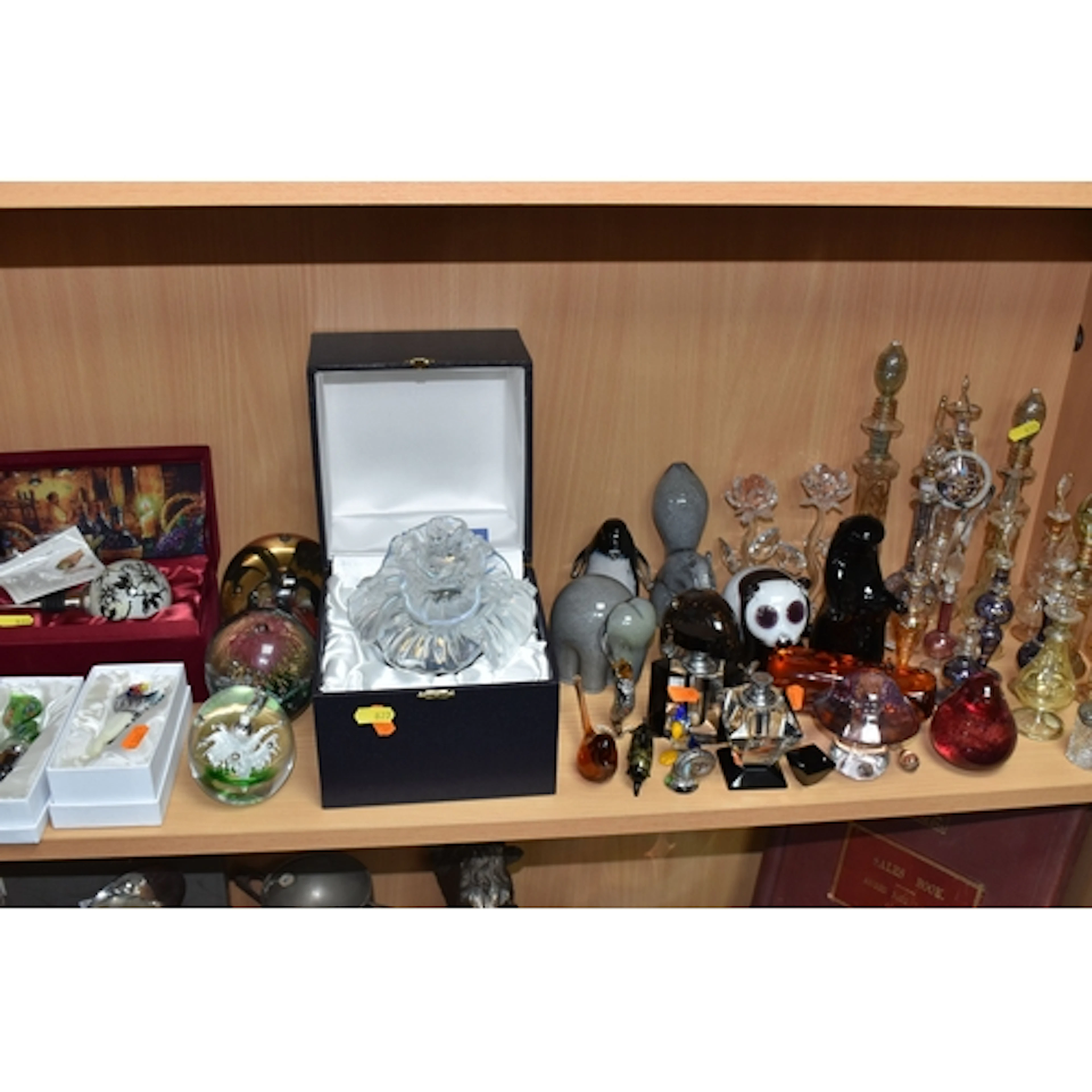 A COLLECTION OF PAPERWEIGHTS, SCENT BOTTLES AND OTHER GLASS ...
