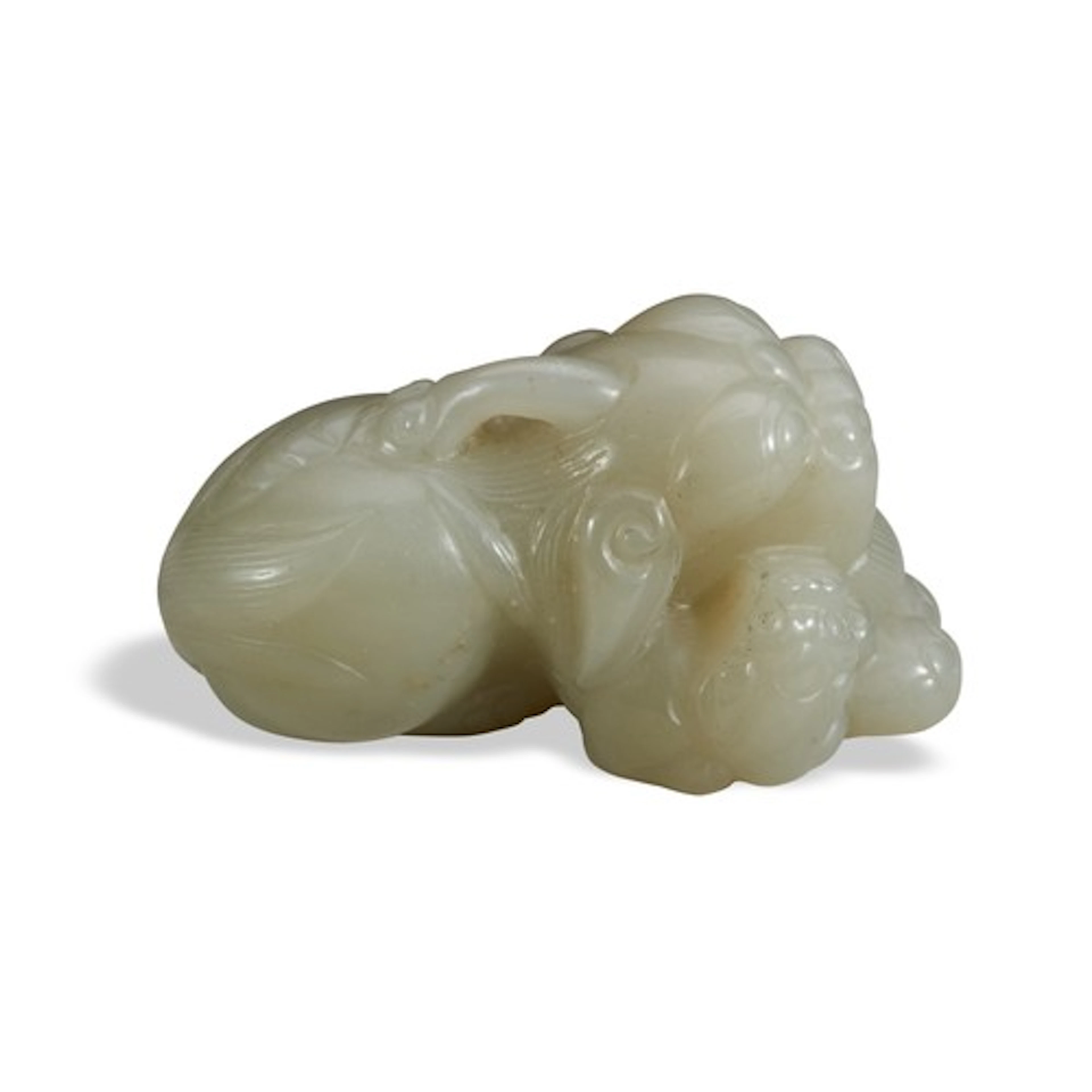 A CELADON JADE HORNED LION GROUP 19TH / 20TH CENTURY 青白玉狮 清 ...