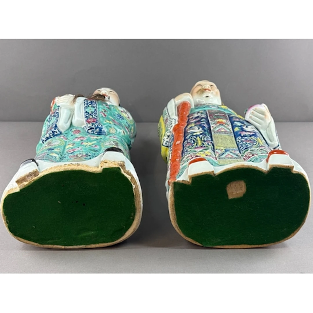 Asian Art: two 20th century Chinese Sanxing polychromed figu...
