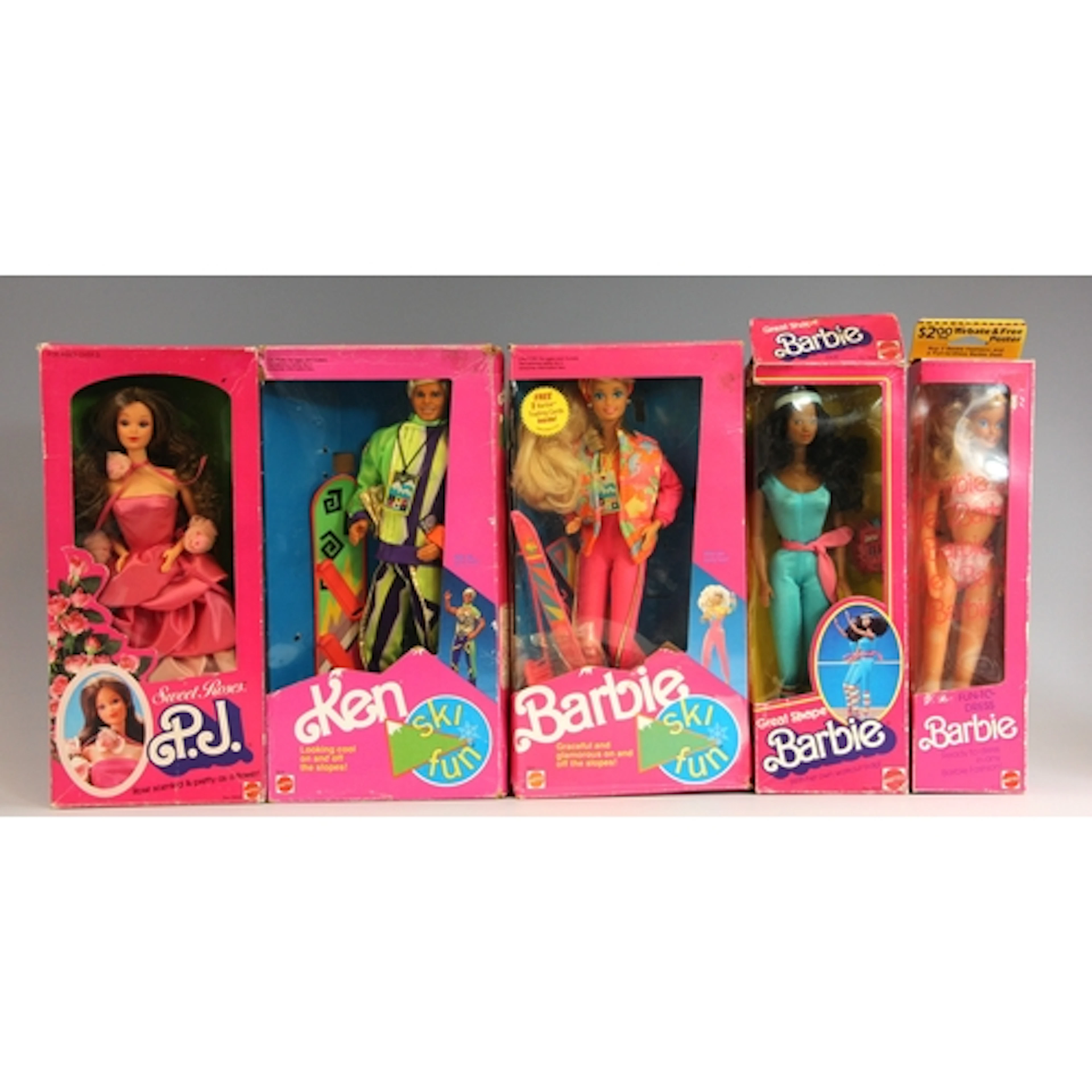 Five vintage Barbie dolls by Mattel, comprising: 'Barbie Ski...