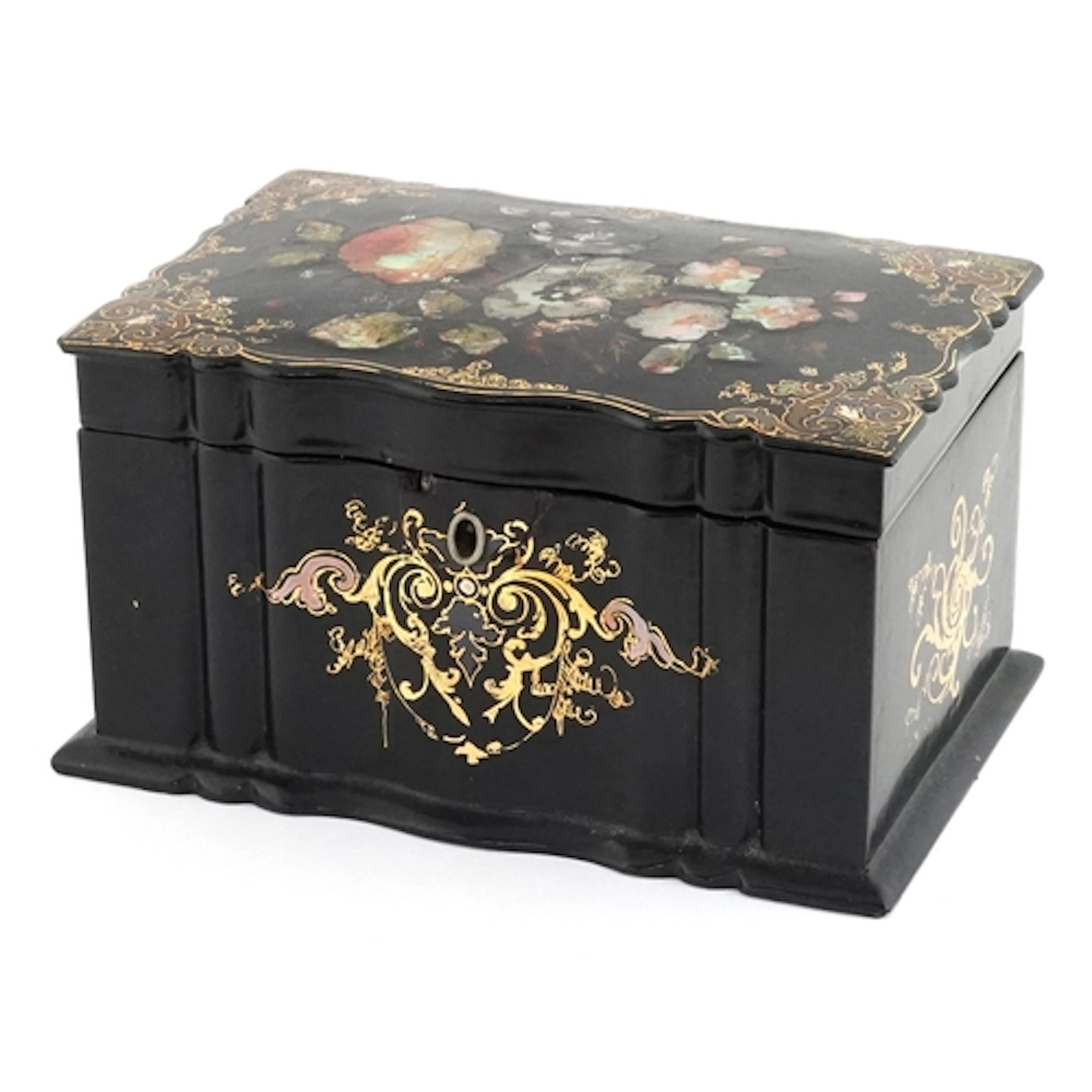 Antique Victorian papier mâché tea caddy inlaid with floral ...