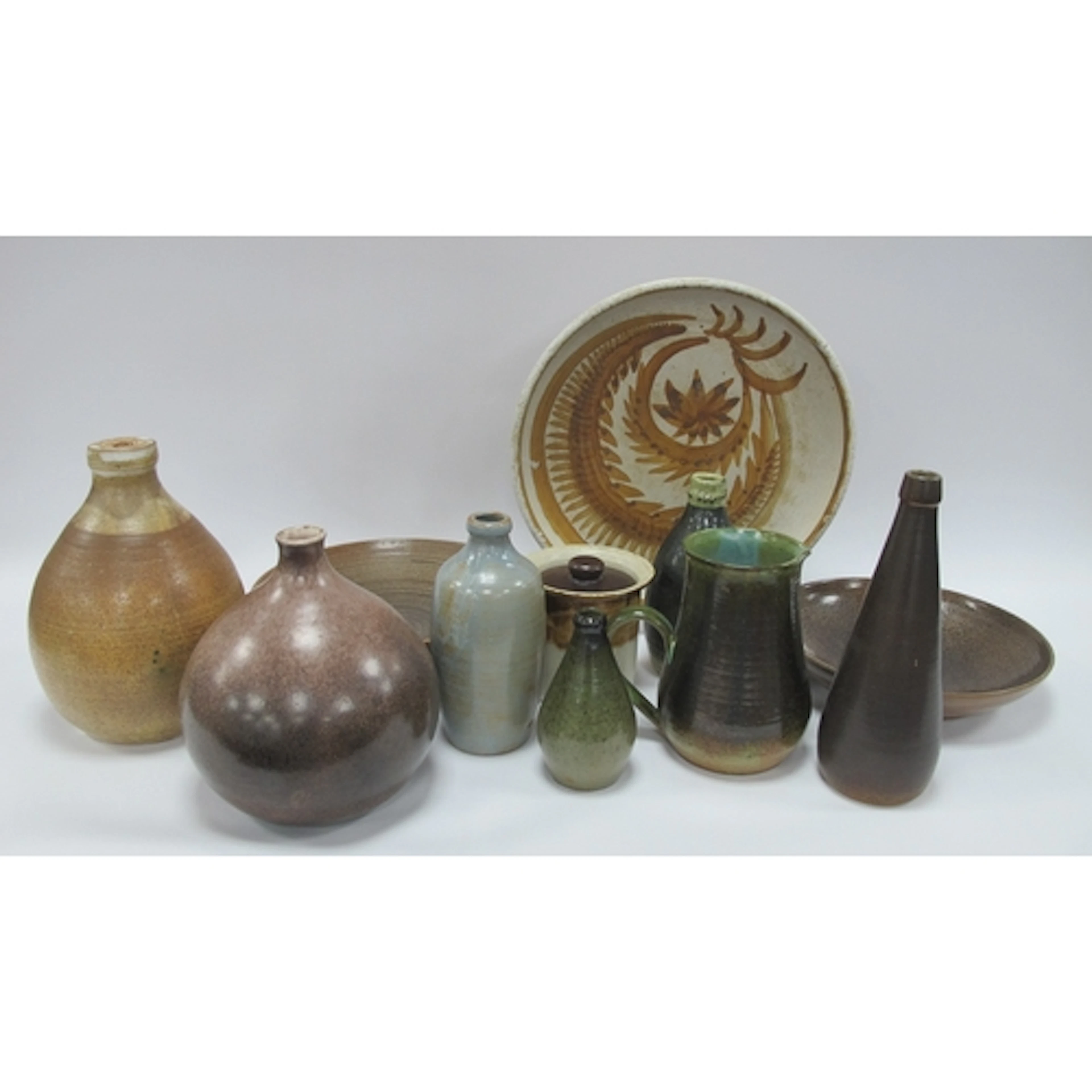 Studio Pottery - Bottle Vase in dove brown, stamped 'W', 24c...