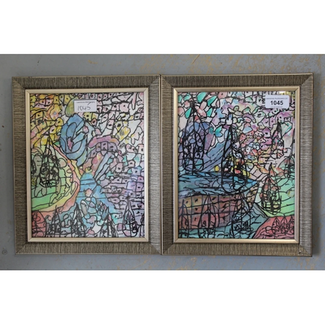 Aldo Pasquali, pair of mixed media drawings, stylised studie...