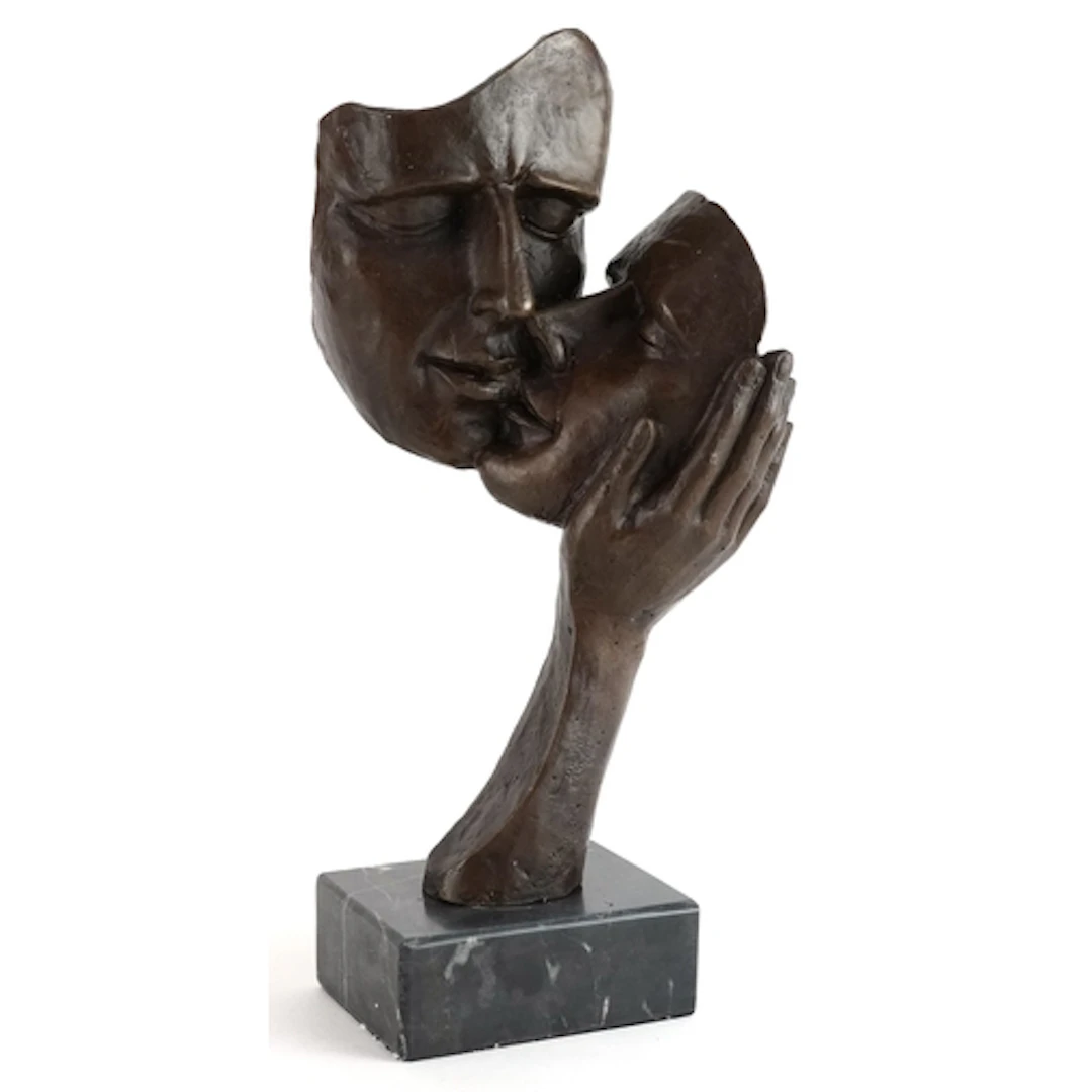 Patinated bronze sculpture of a kissing couple, raised on bl...