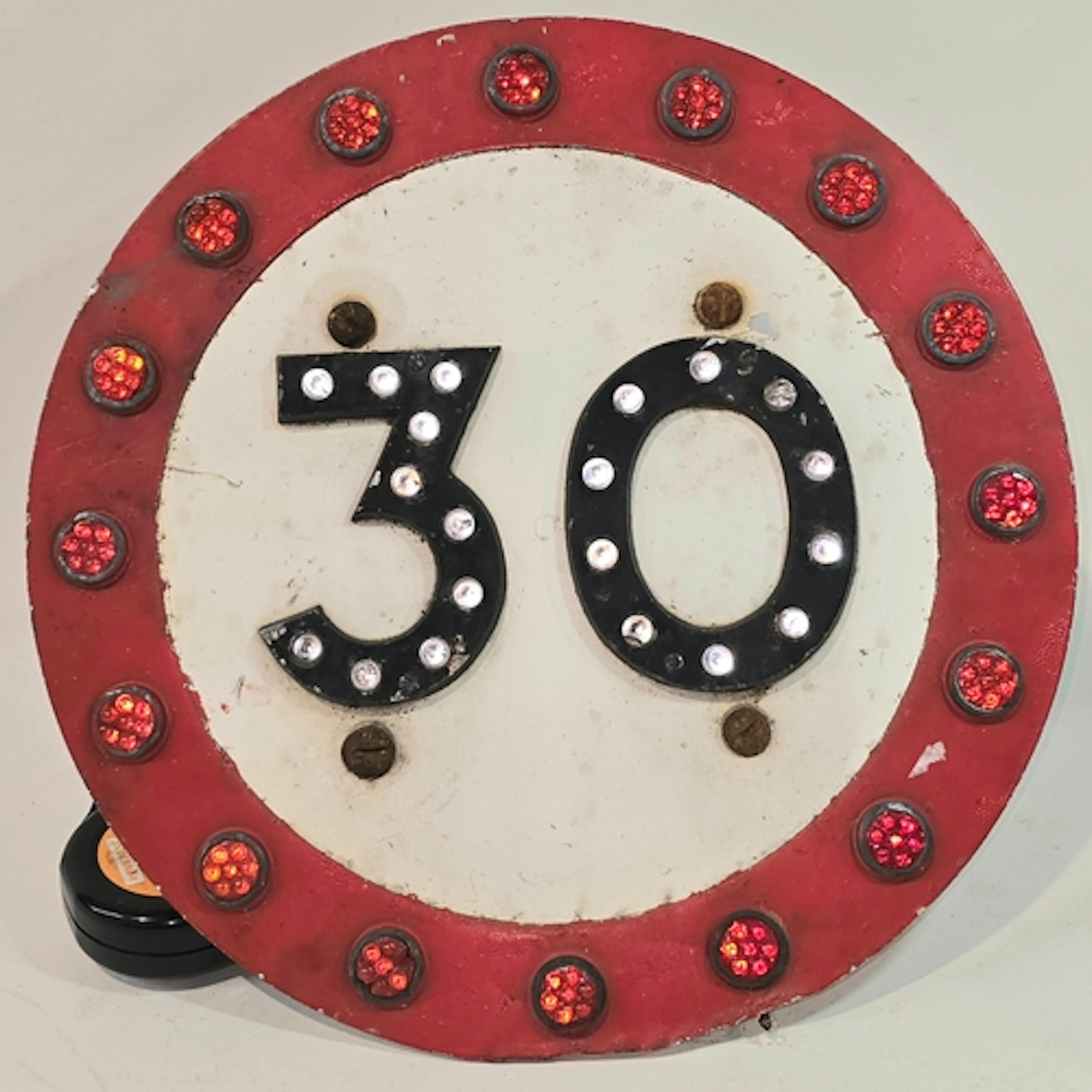 A vintage reflective original "30" MPH road sign. Diameter 3...