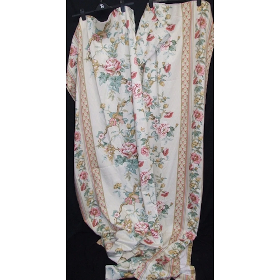 Pair Vintage Floral Pattern Osman Curtains, each 66" x 88"