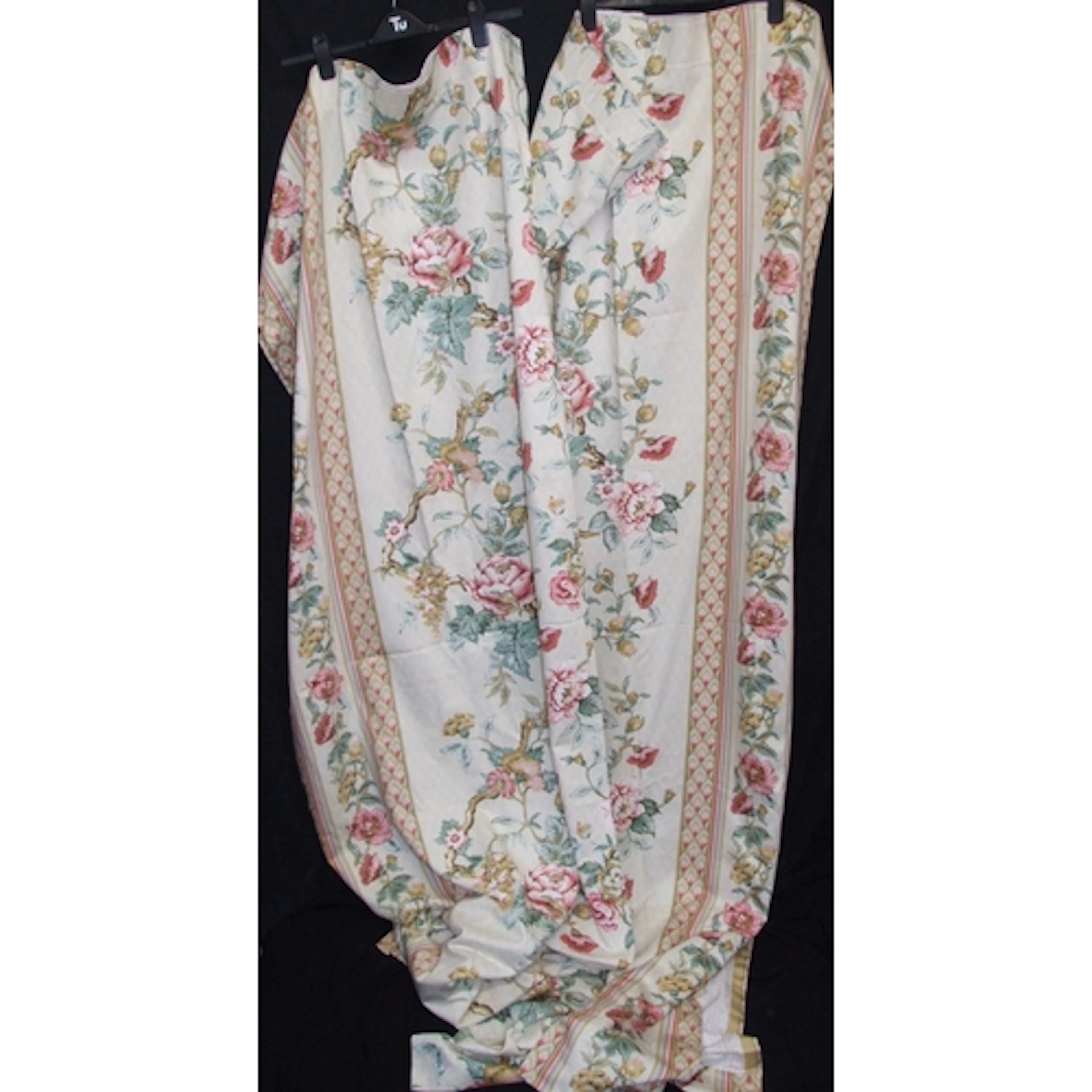 Pair Vintage Floral Pattern Osman Curtains, each 66" x 88"