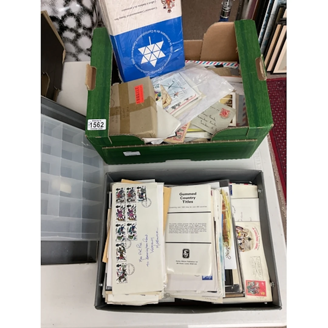 Two boxes of stamps to inc, packets, part albums, FDCs and m...