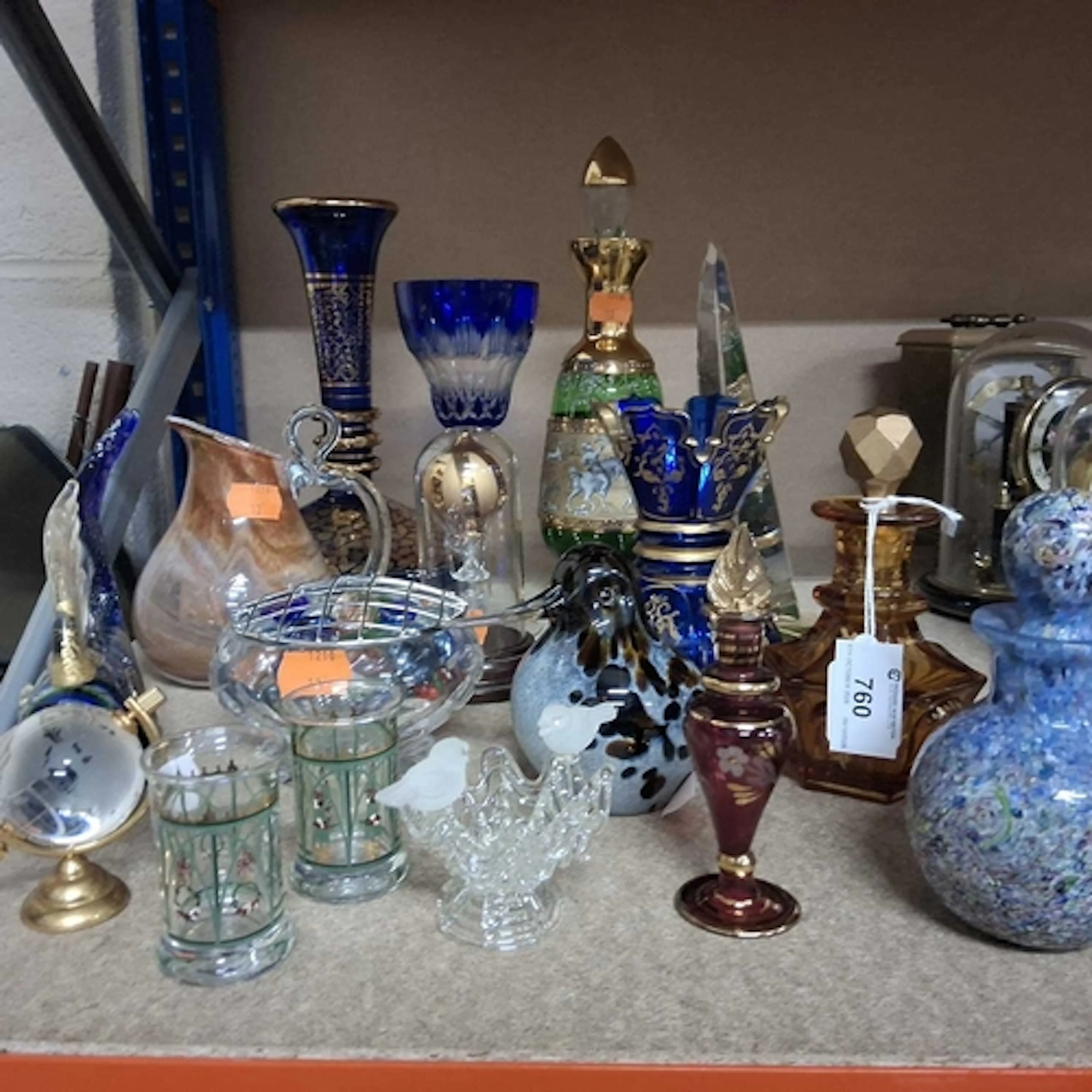 A GROUP OF COLOURED GLASS to include a Langham glass bird sh...