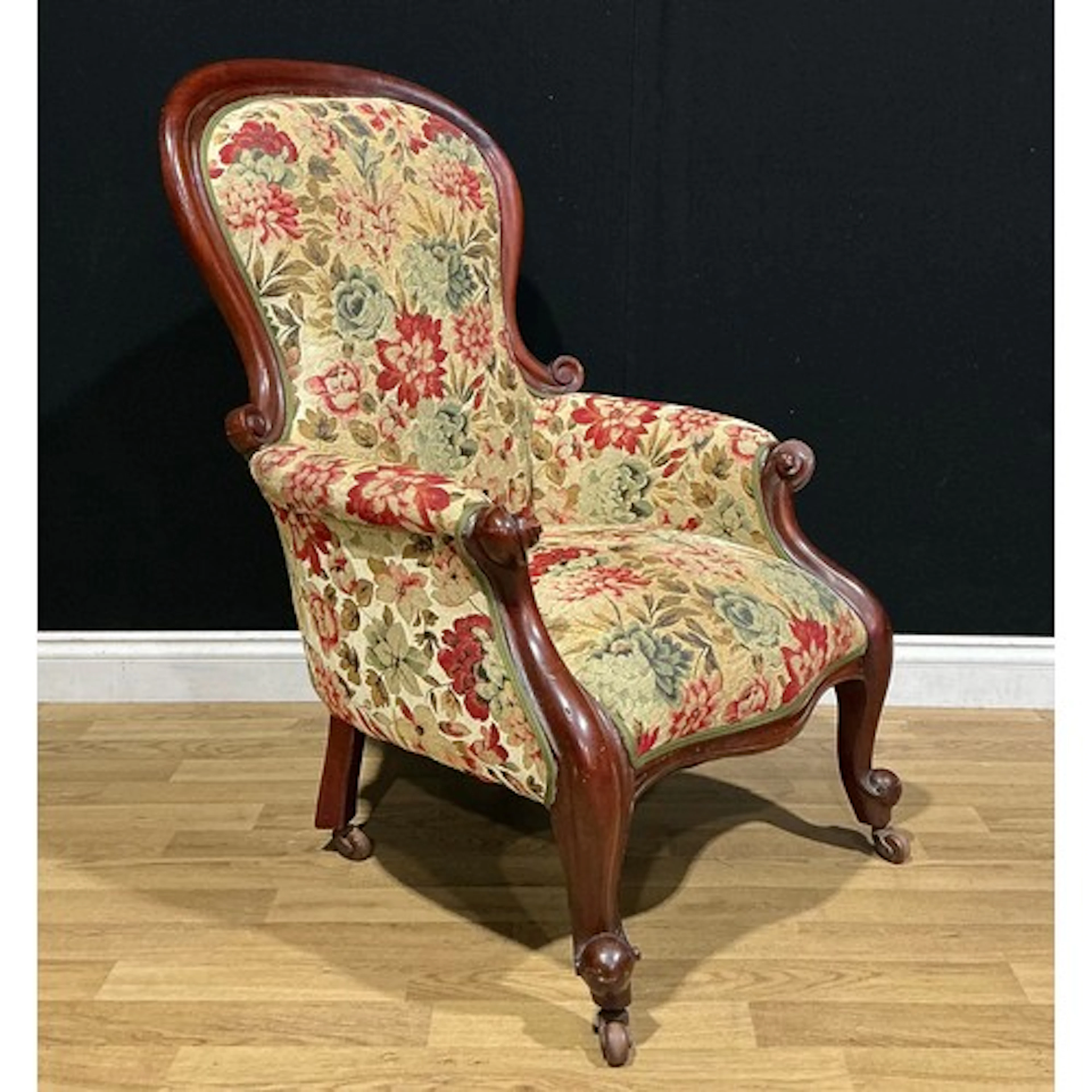 A Victorian mahogany drawing room chair, 104cm high, 64cm wi...