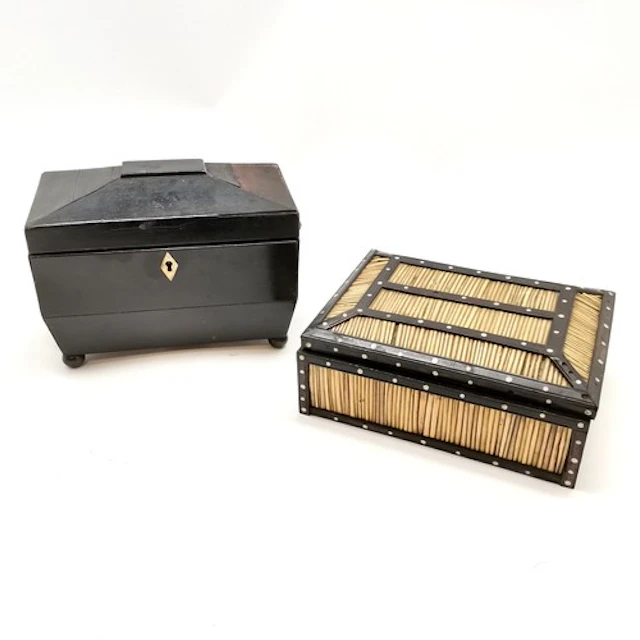 2 x antique boxes - quill work 21cm x 16cm x 9cm ~ both a/f