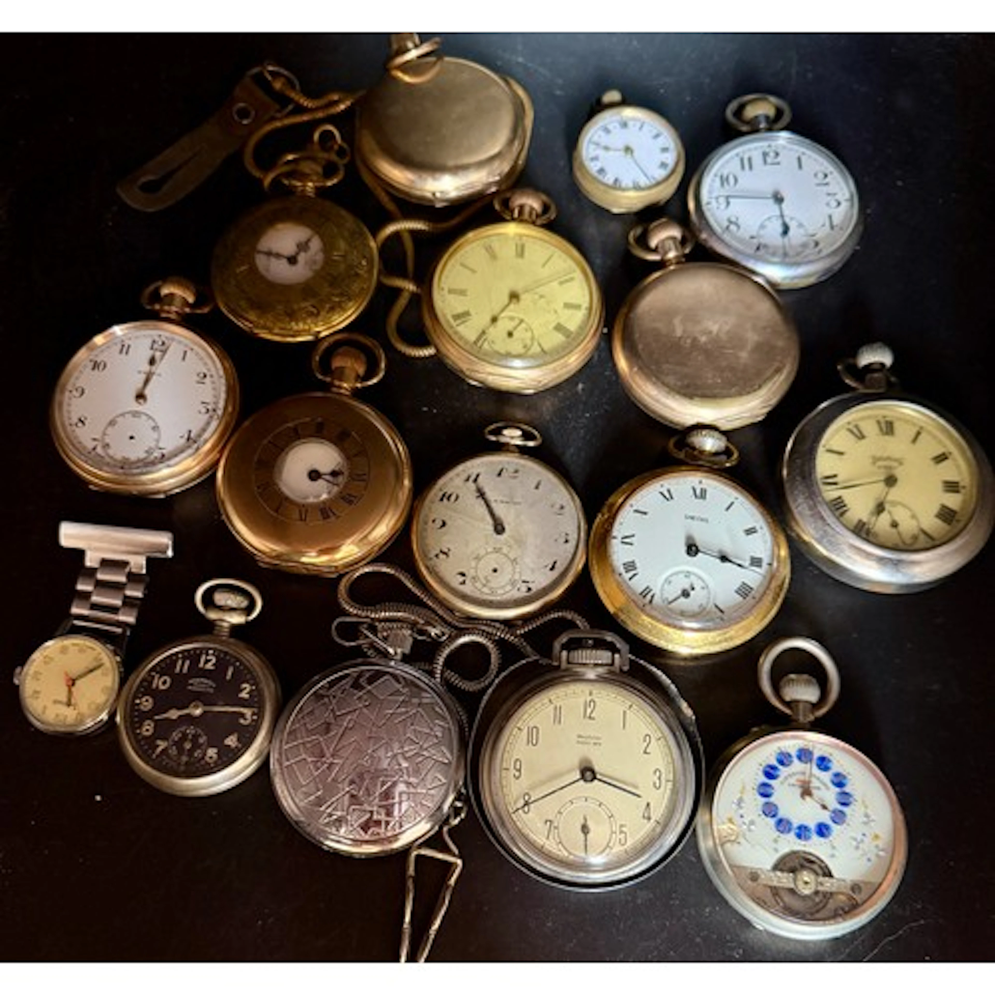 A collection of pocket watches and a nurse’s watch to includ...