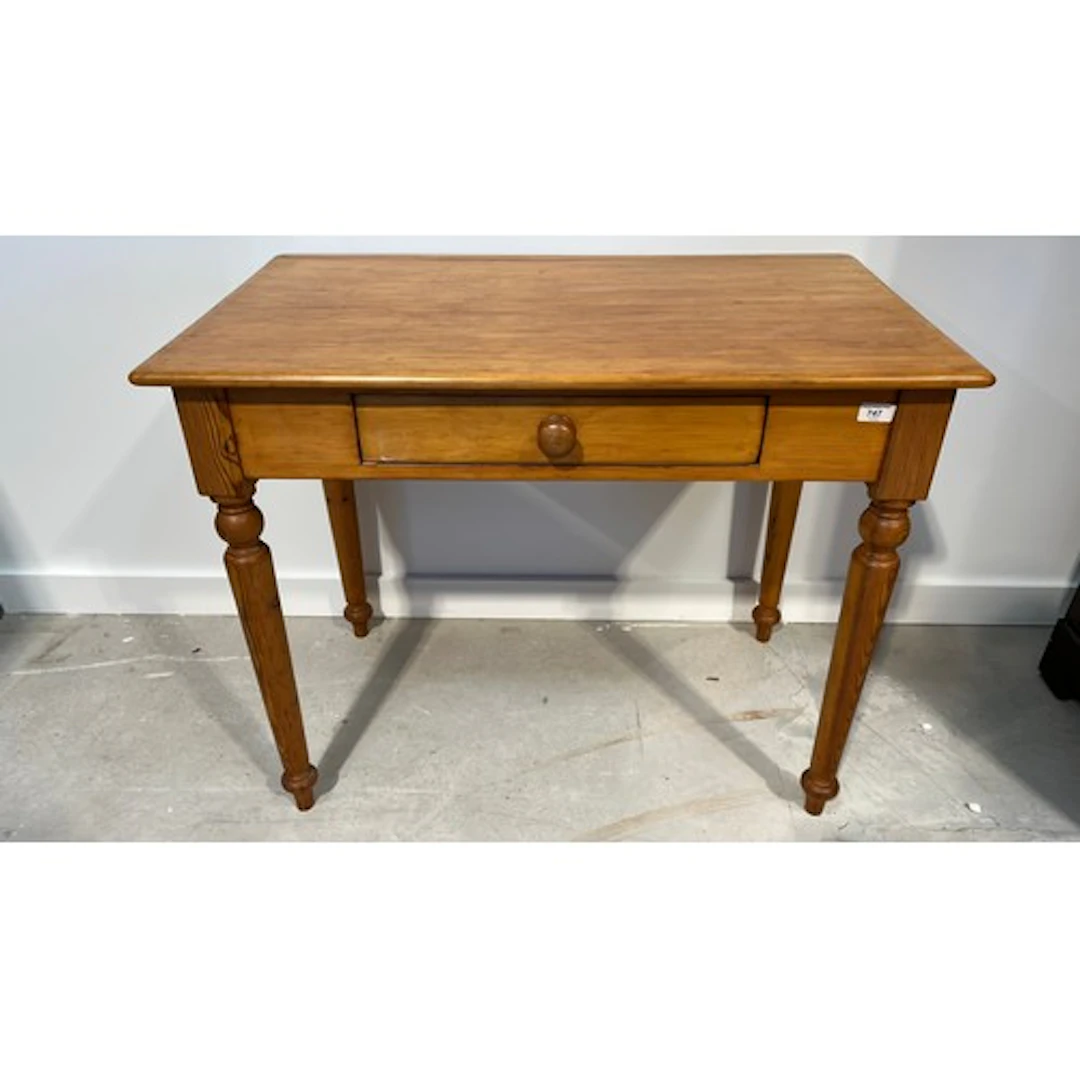 Pine hall table, rounded rectangular top over frieze drawer,...