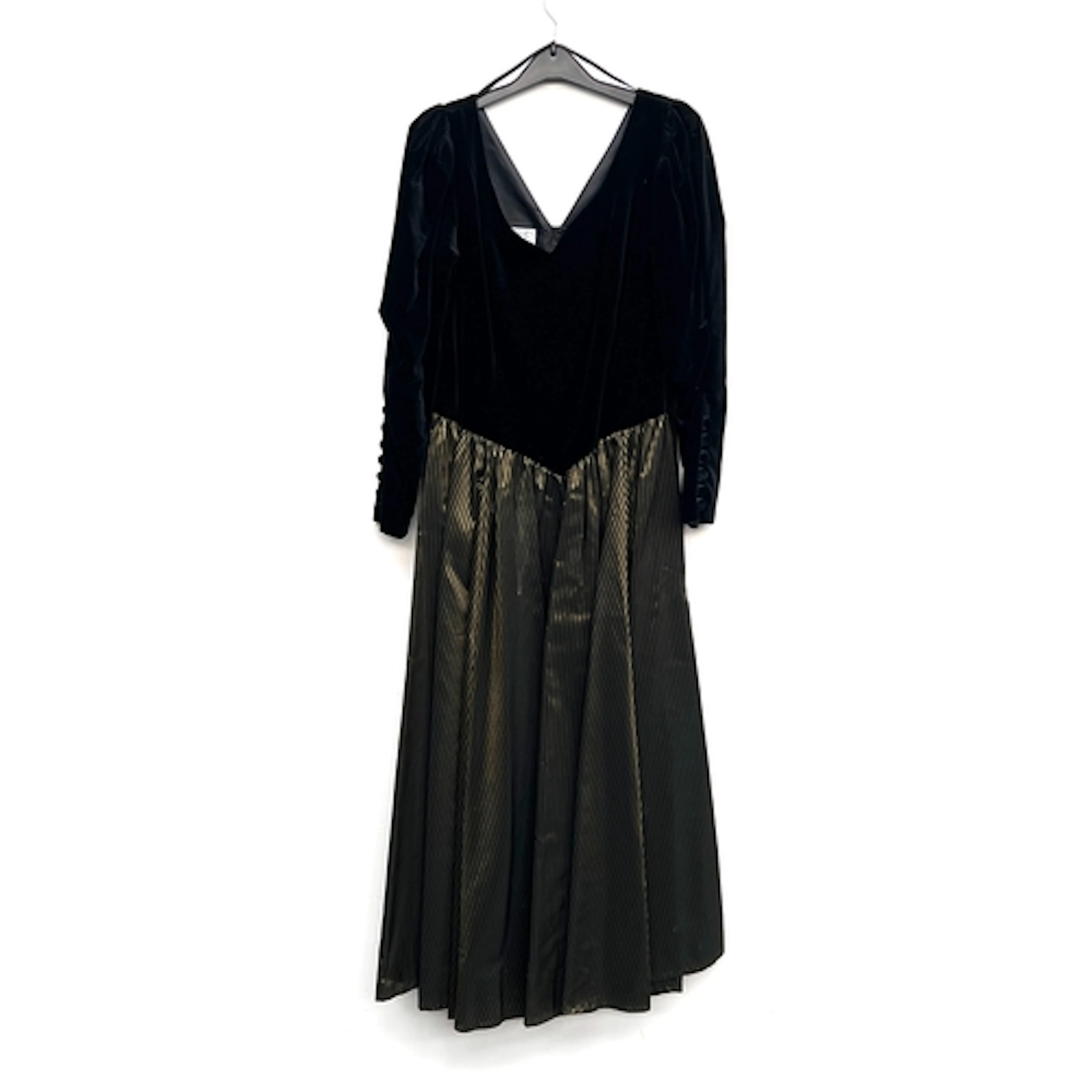 A Laura Ashley black velvet dress with black and gold stripe...