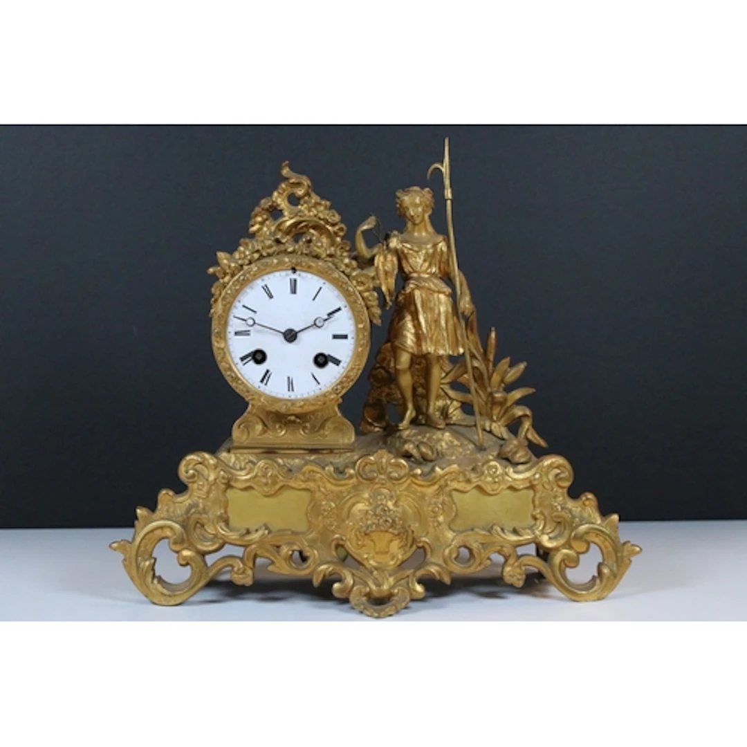 20th century French style gilt brass figural mantel clock, t...