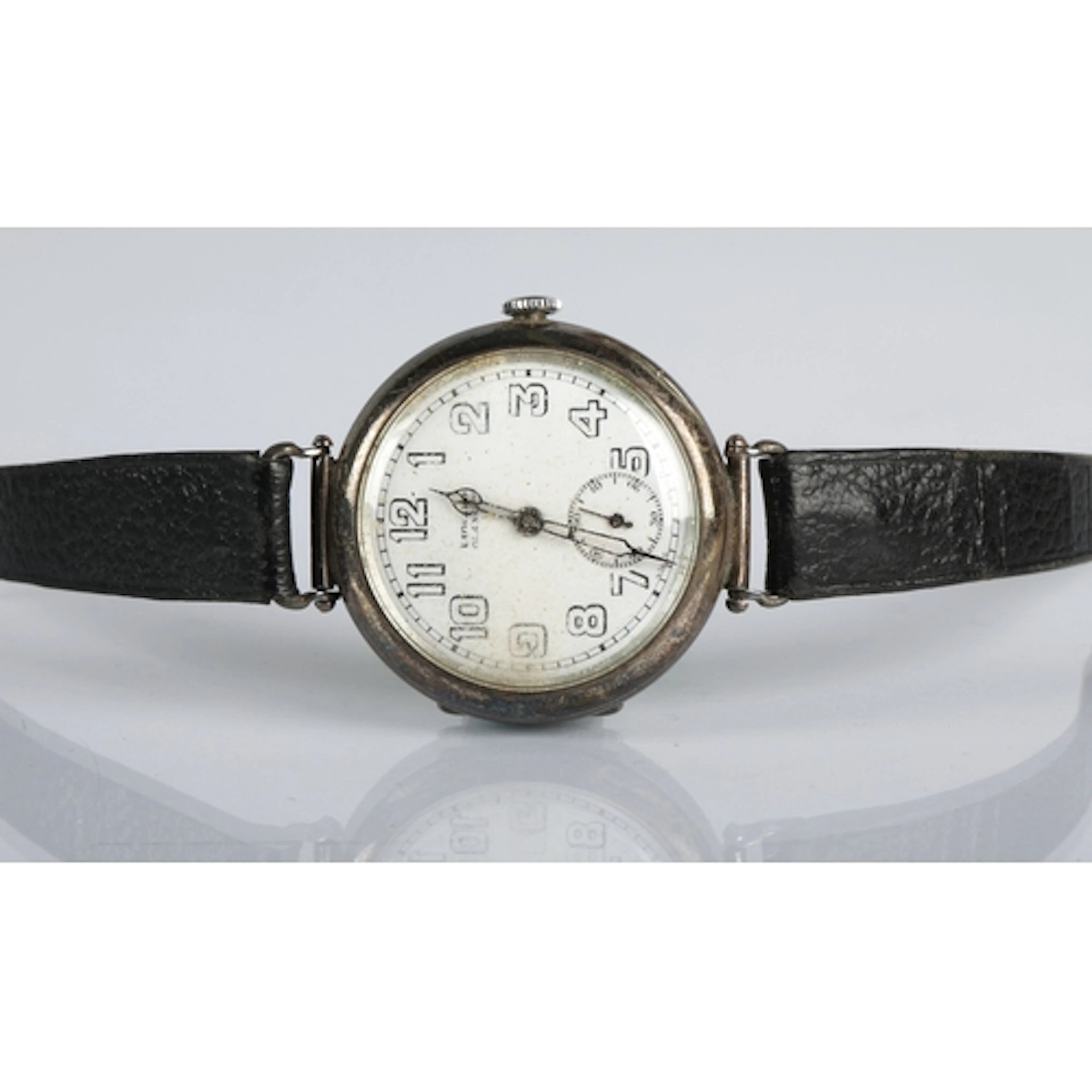 Silver wristwatch with white enamelled dial, numbered hour m...