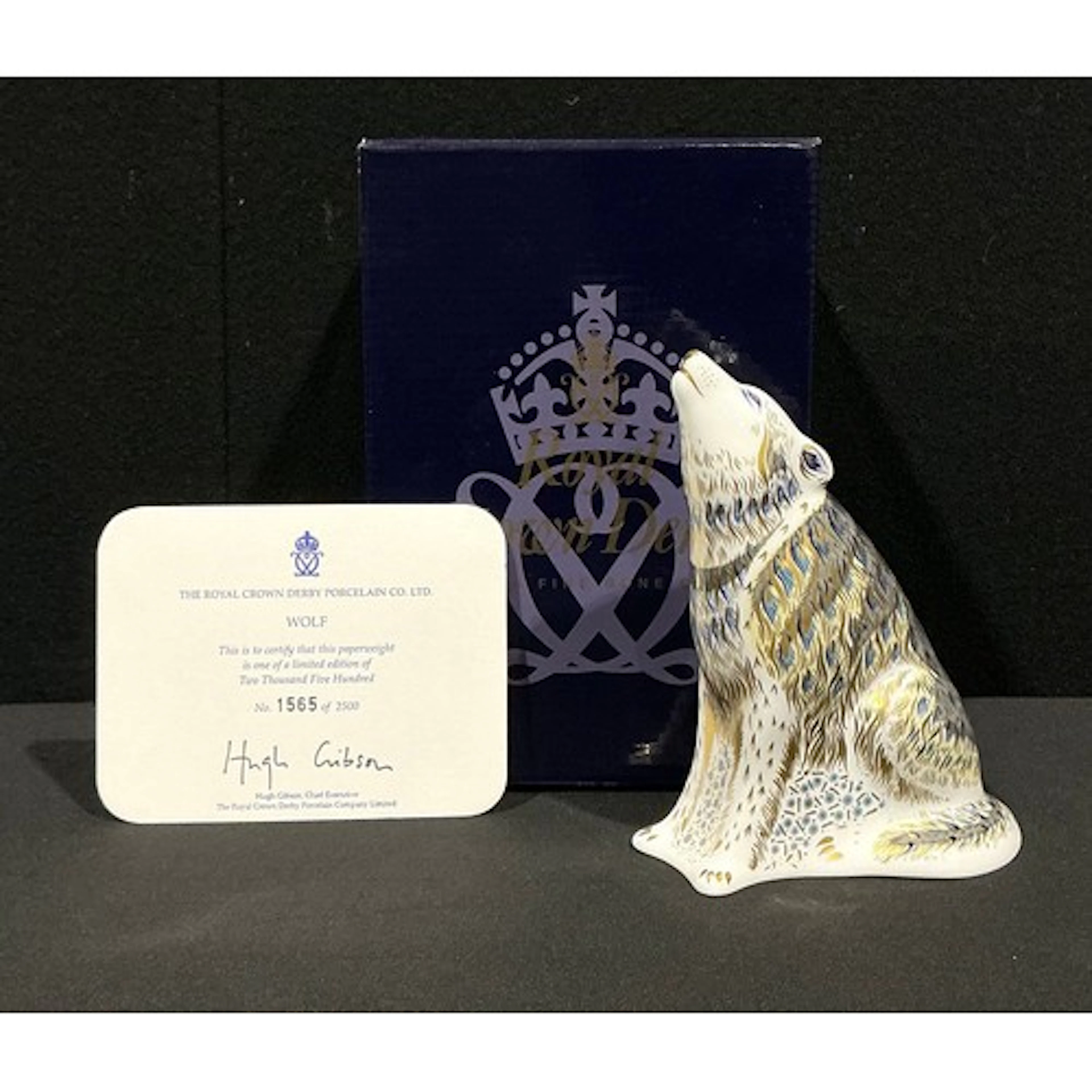 A Royal Crown Derby paperweight, Wolf, 13cm, this is number ...