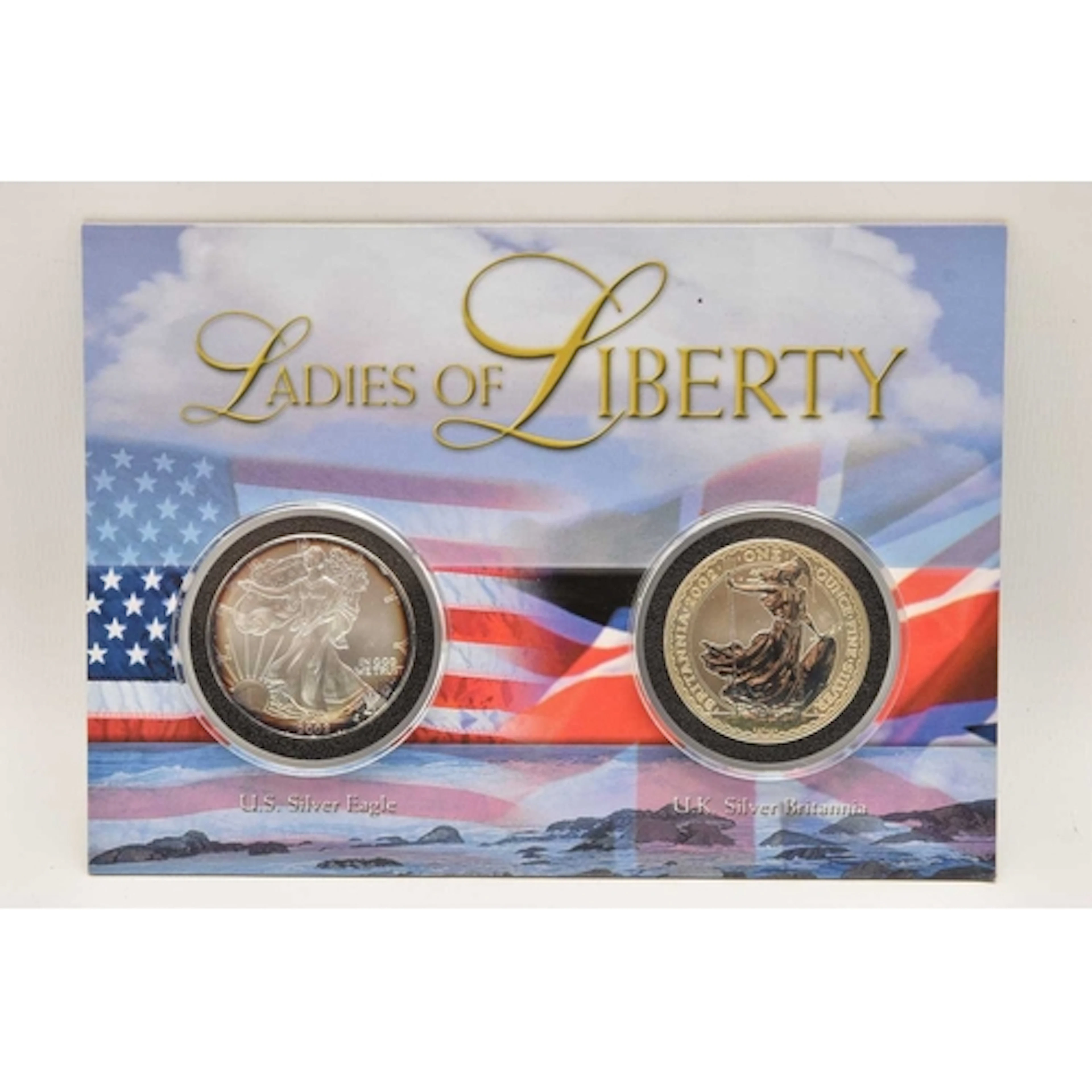 Silver. Ladies of Liberty presentation card containing a US ...