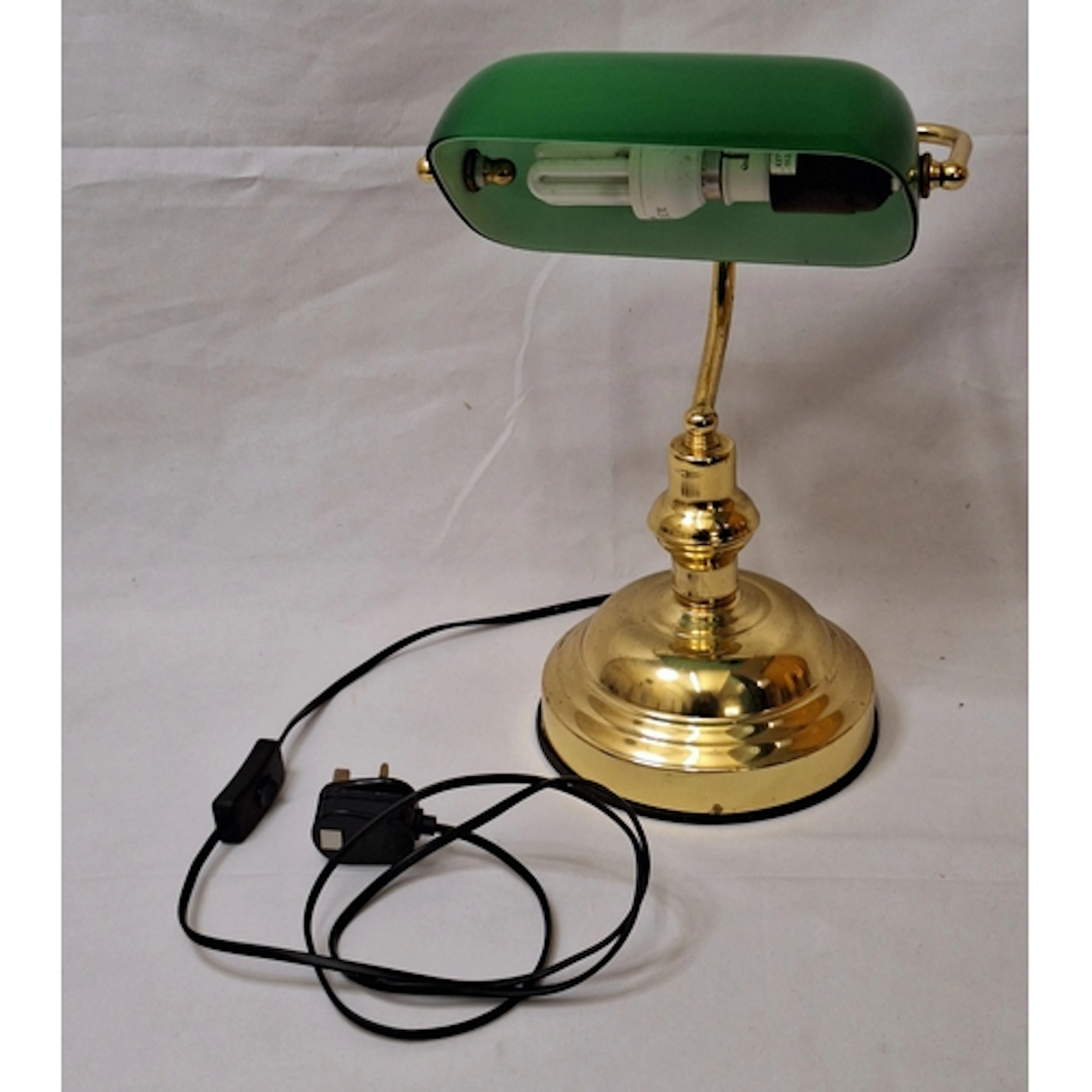Brass Based Bankers Style Table Lamp with green glass shade ...