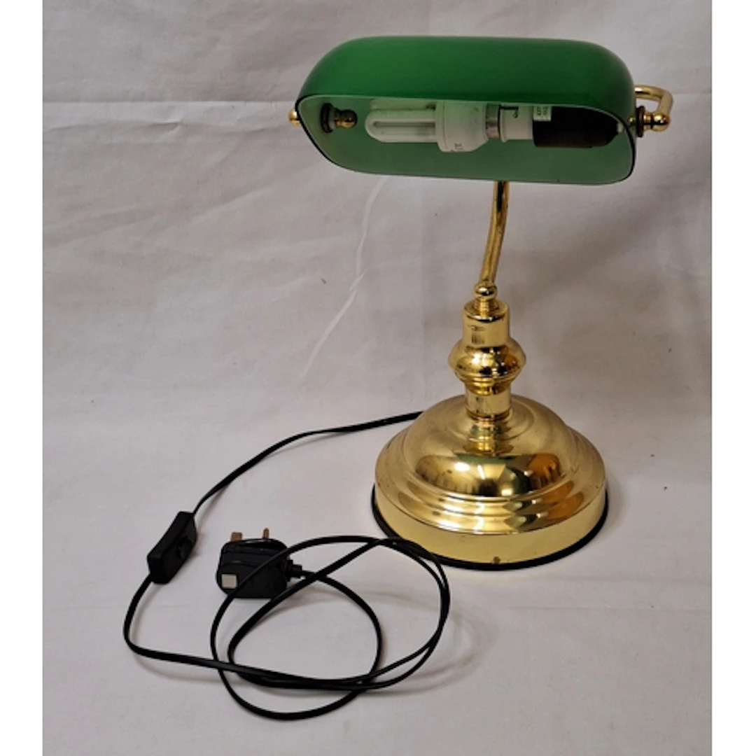 Brass Based Bankers Style Table Lamp with green glass shade ...