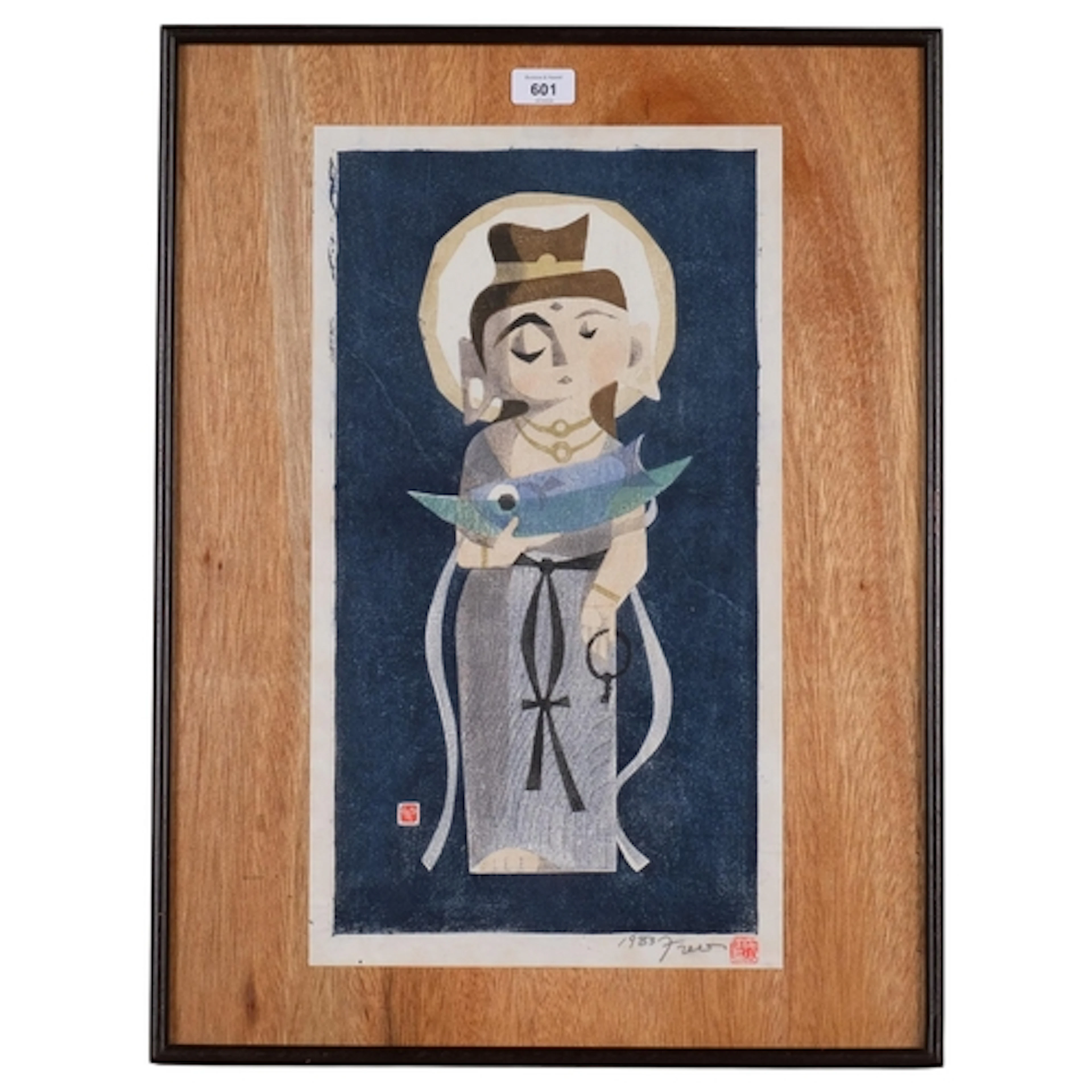 20th century Japanese School, study of a Bodhisattva, woodbl...