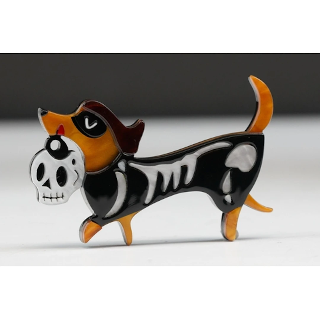 A contemporary Lea Stein style spooky Halloween brooch in th...