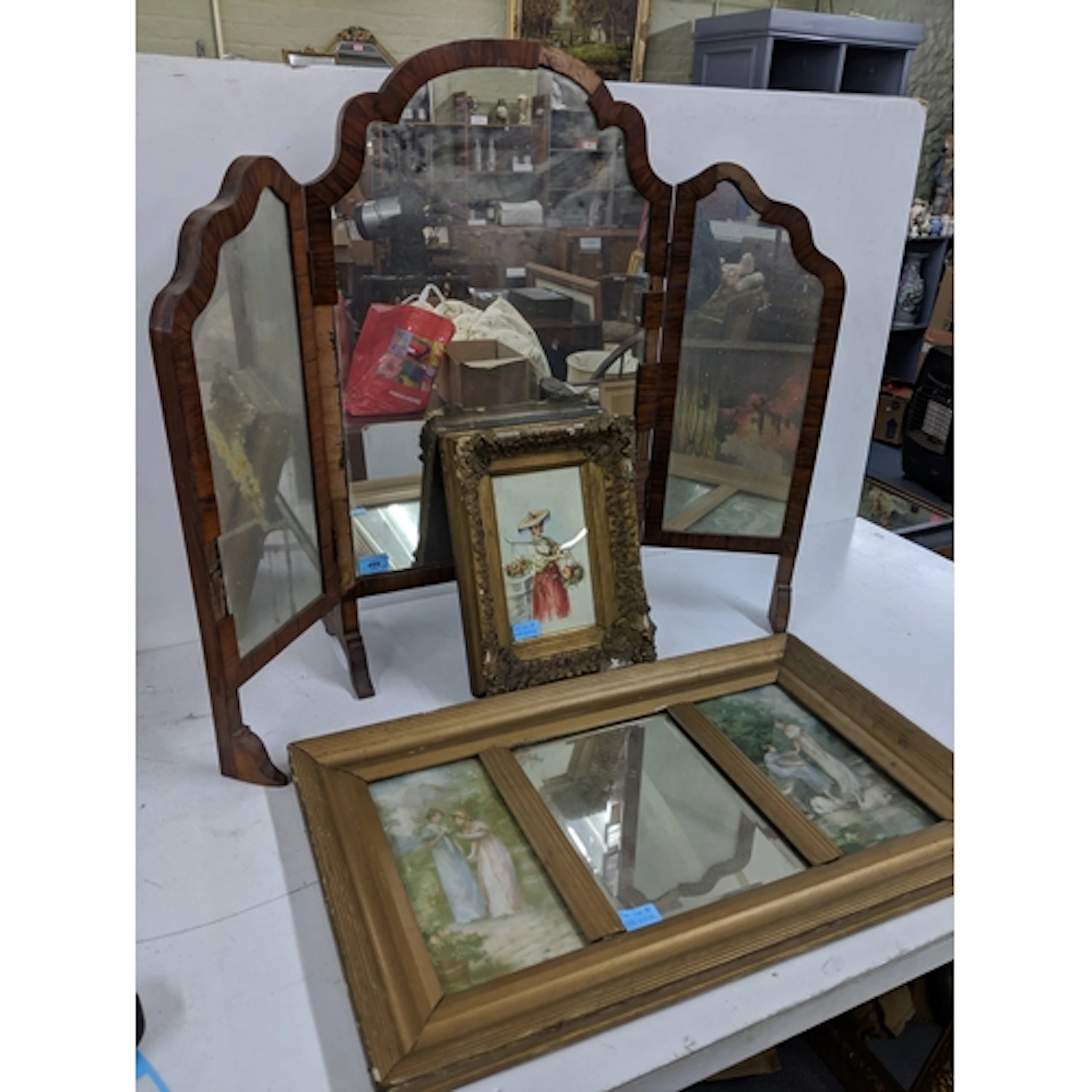 Mirrors to include a late 1800s/ early 1900s triptych mirror...