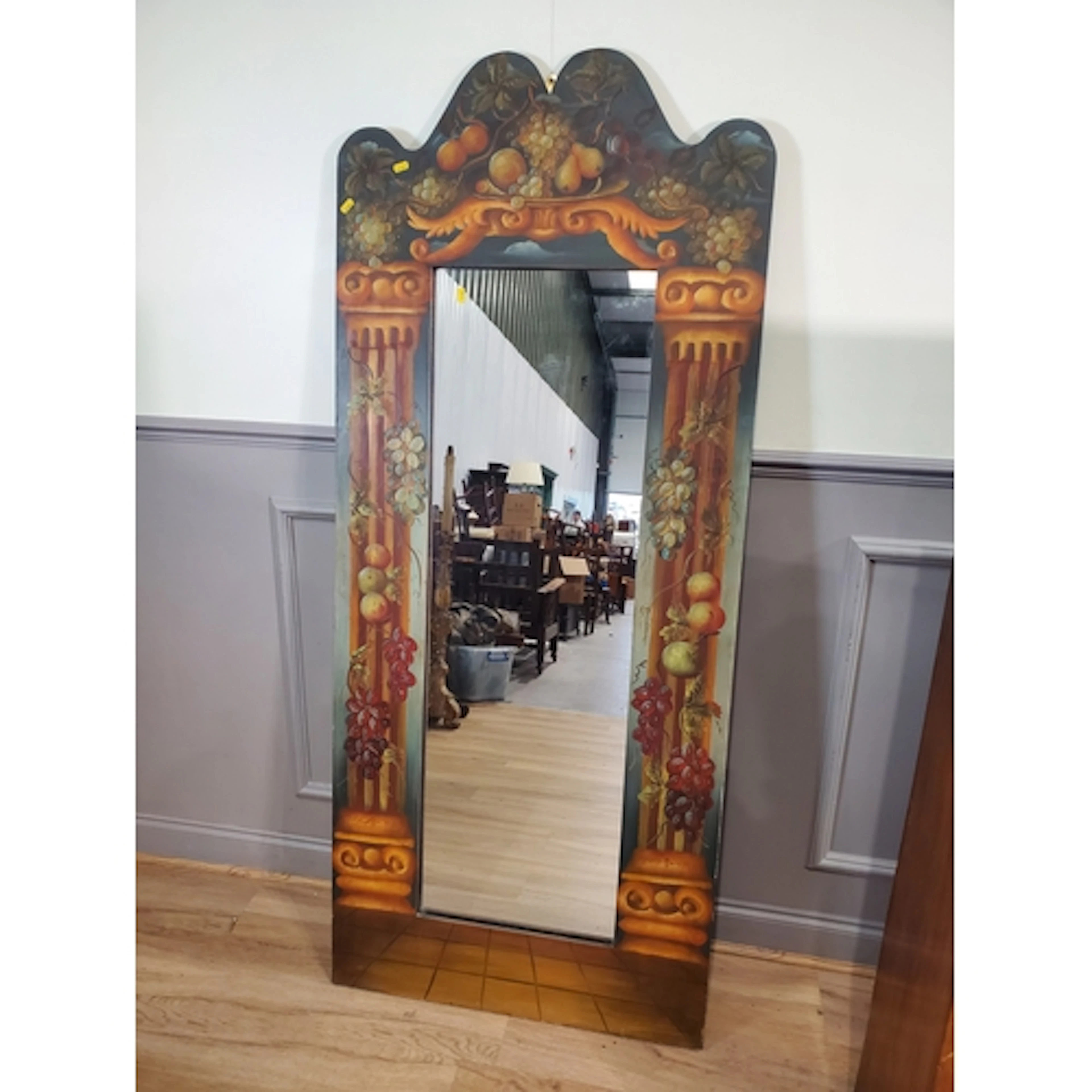 A tall painted wall Mirror, 5ft 7" H, (R3).