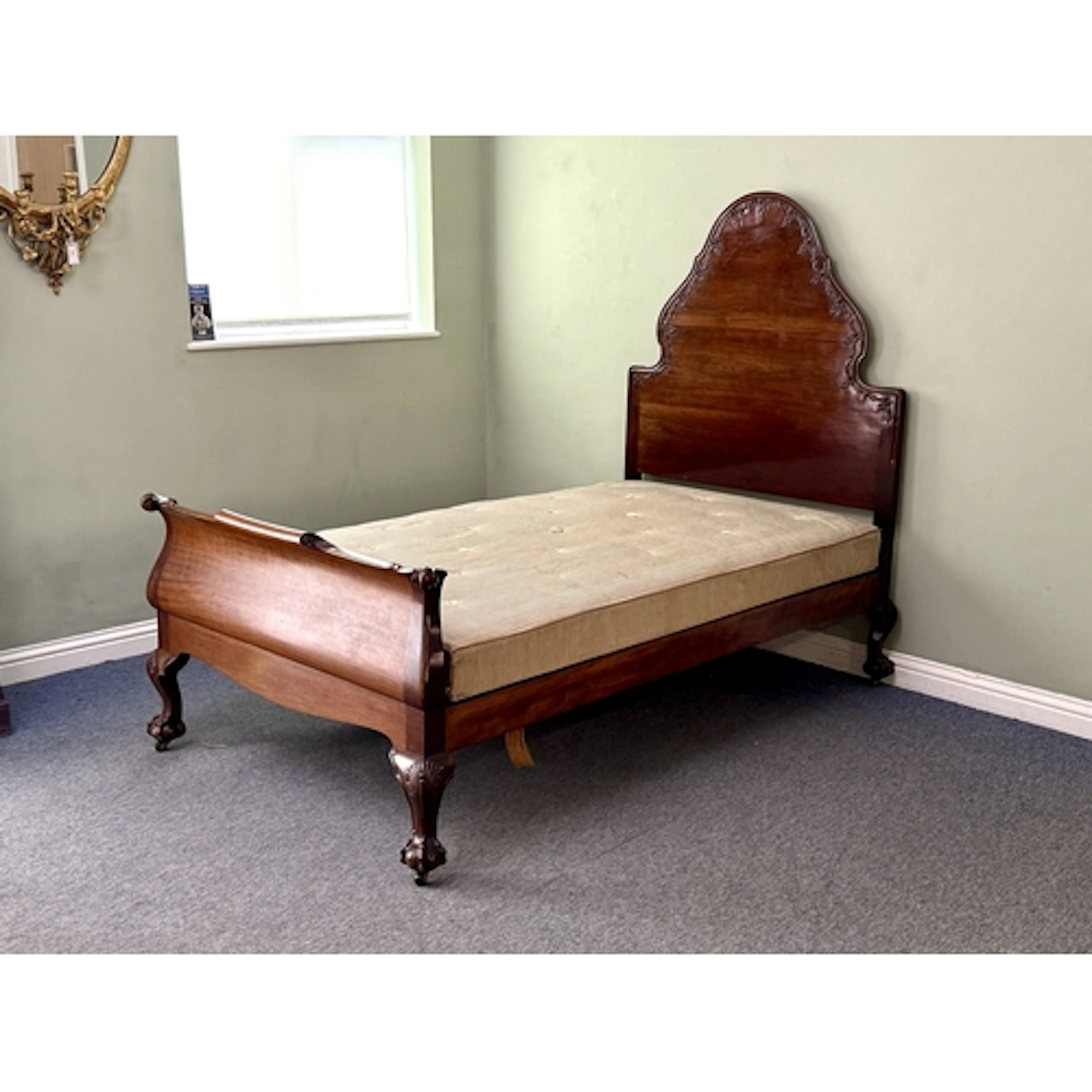 A Queen Anne revival mahogany 4ft three-quarter size bed - 1...