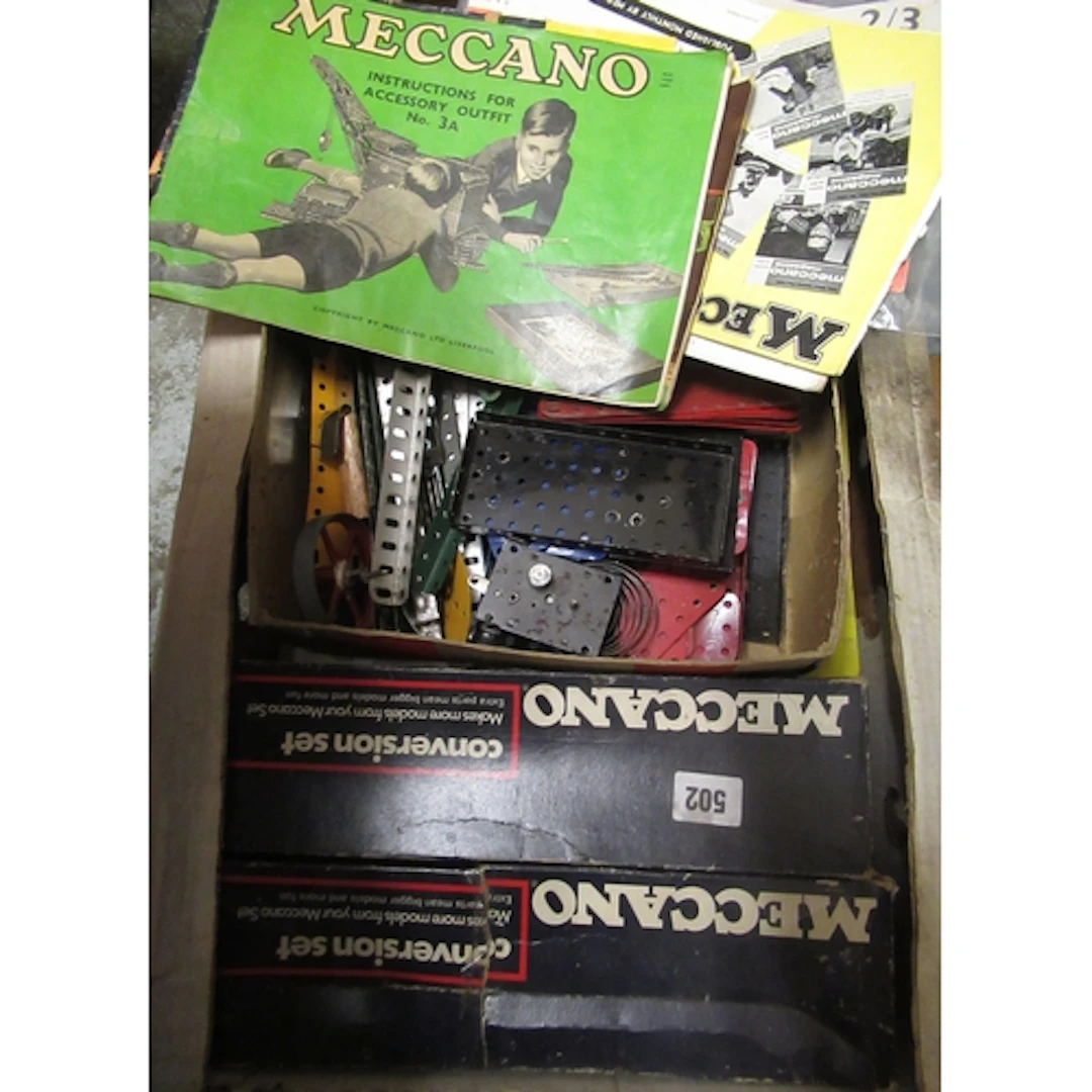 Two boxes containing a large quantity of various Meccano, bo...